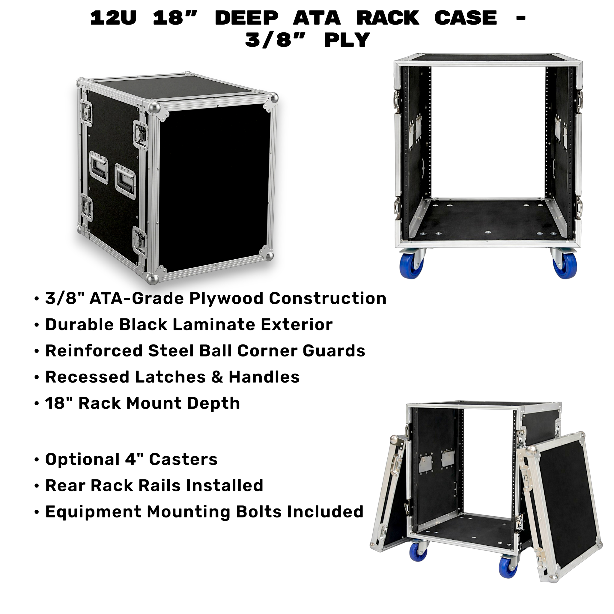 12U 18" Deep ATA Rack Case | 3/8" Ply Heavy-Duty