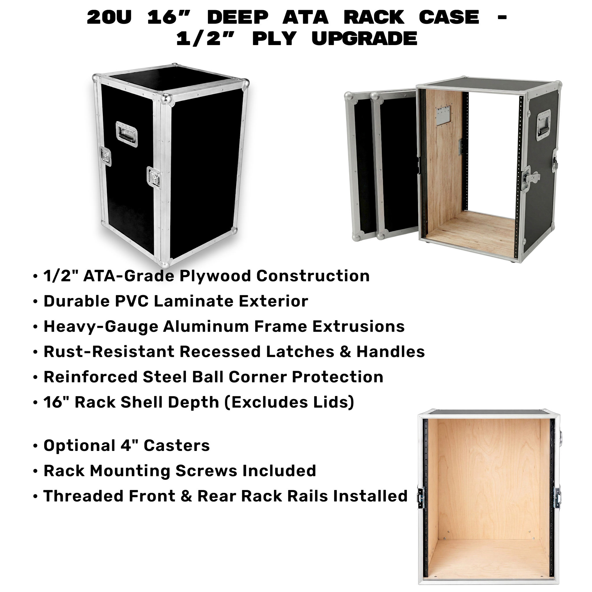 20U 16" Deep ATA Rack Case | 3/8" Ply Heavy-Duty