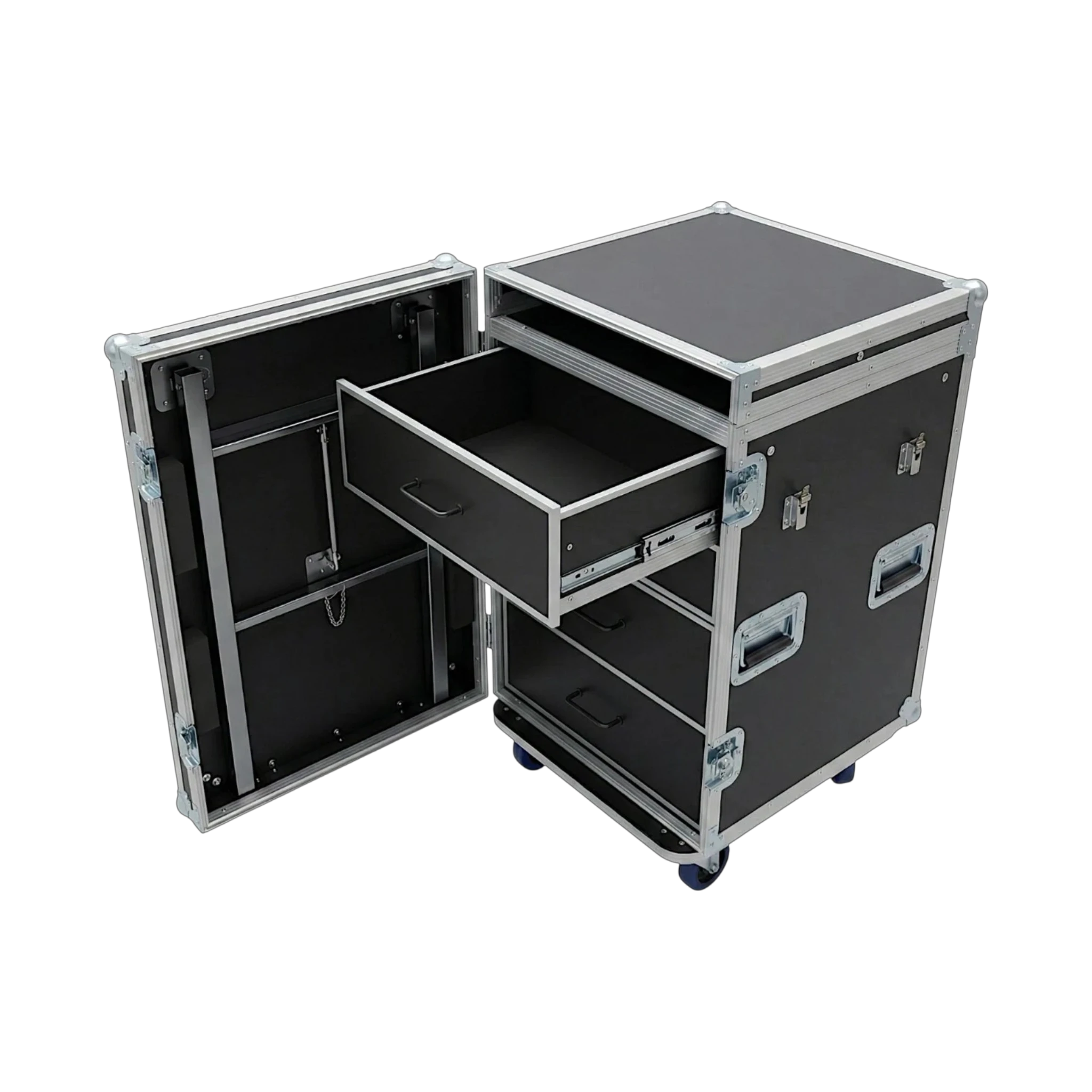 4 Drawer ATA Workstation With Flip-Up Top Lid, open drawers