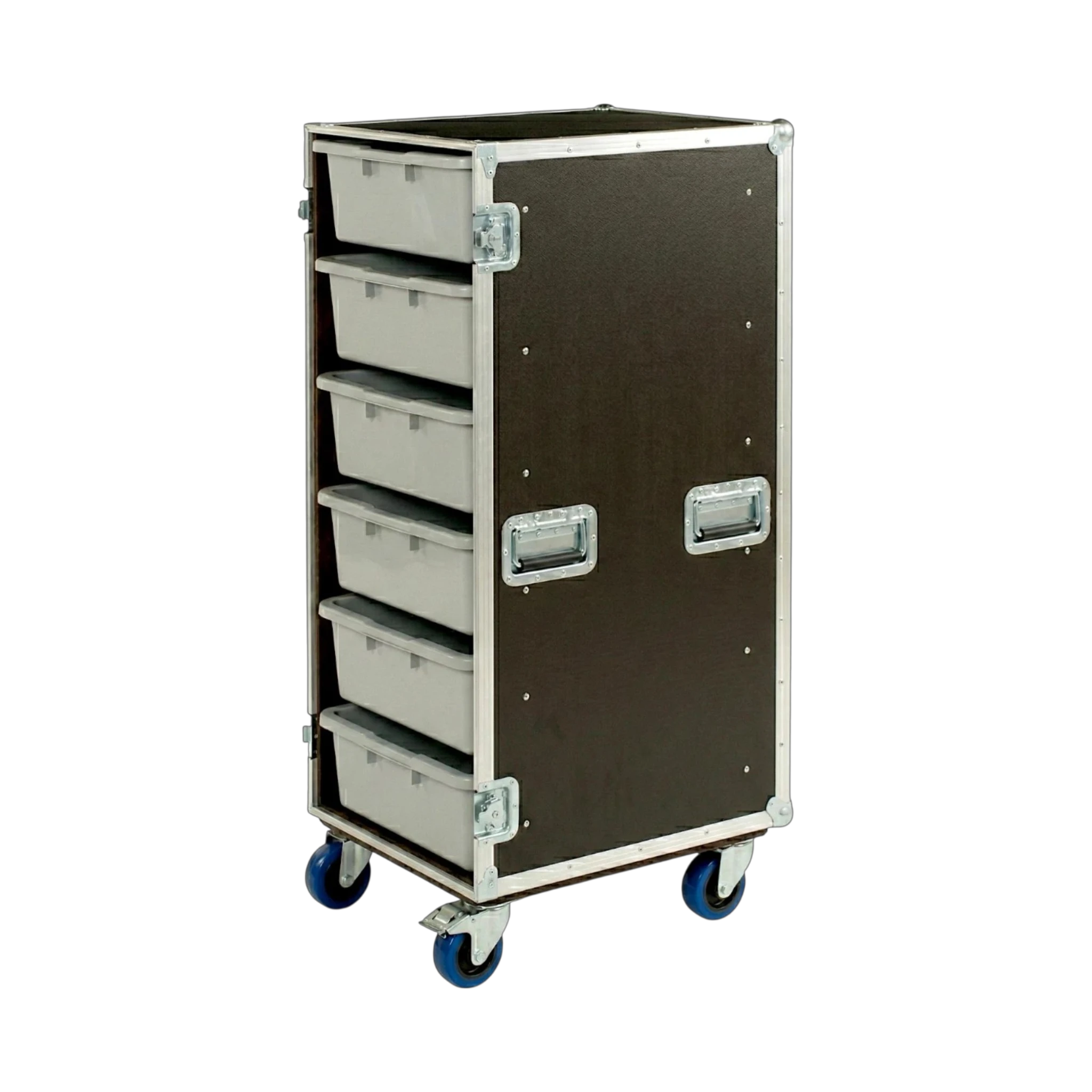 Black 6 Large Tub Drawer ATA Case 3/8" Ply With Wheels, interior showing tub drawer storage