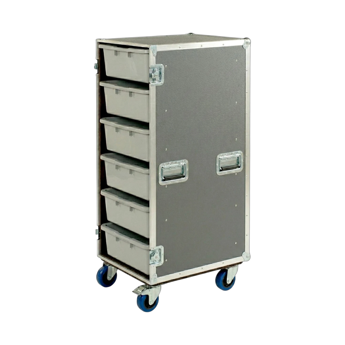 Gray 6 Large Tub Drawer ATA Case 3/8" Ply With Wheels, interior showing tub drawer storage
