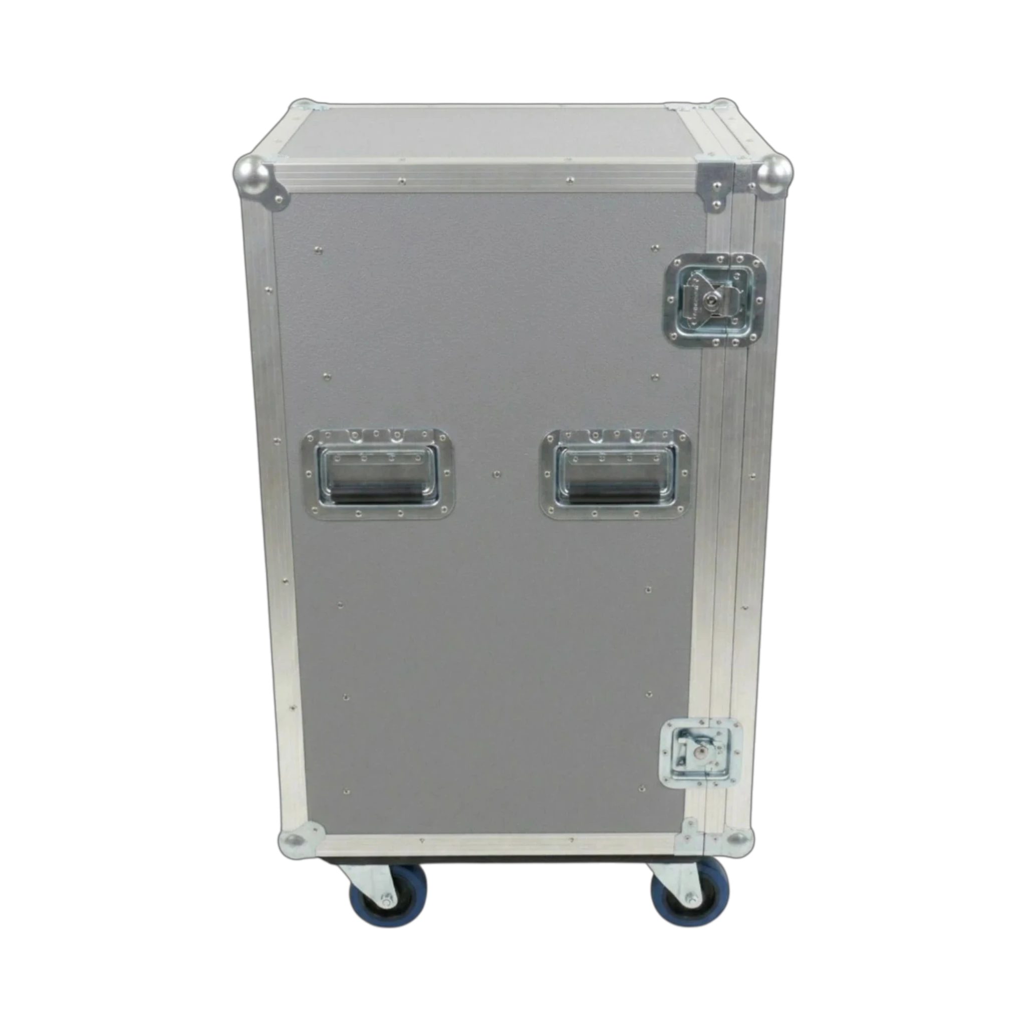 Gray 6 Small Tub Drawer ATA Case 3/8" Ply With Wheels, left side showing handles and latches
