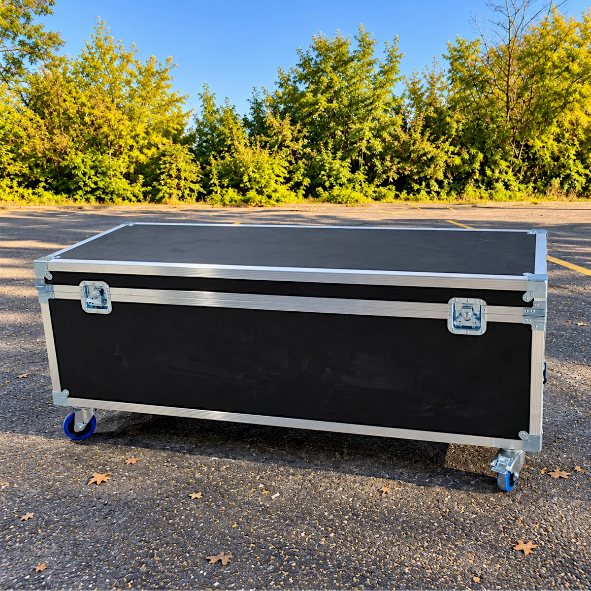 Black extra long ATA cable trunk, closed front view showing recessed latches and aluminum edging