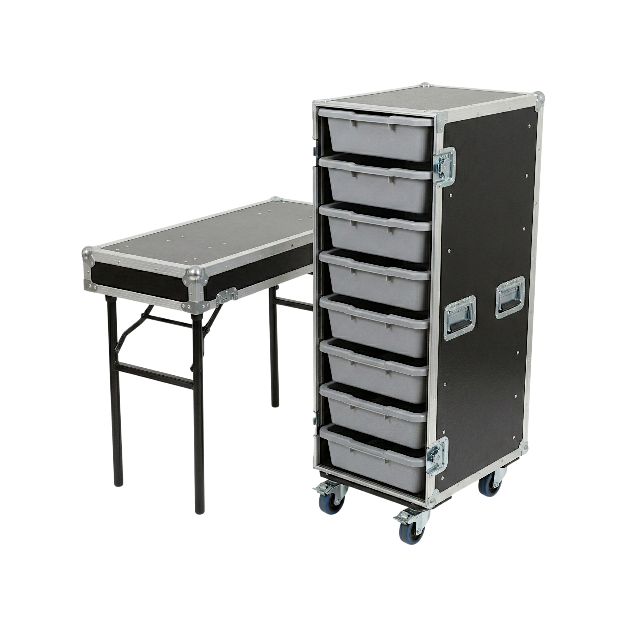 8 Small Tub Drawer ATA Case 3/8" Ply With Lid Table & Wheels