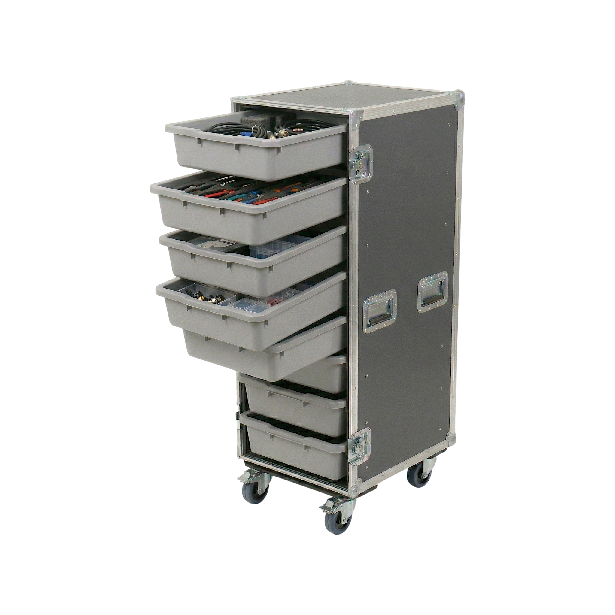 8 Small Tub Drawer ATA Case 3/8" Ply With Lid Table & Wheels