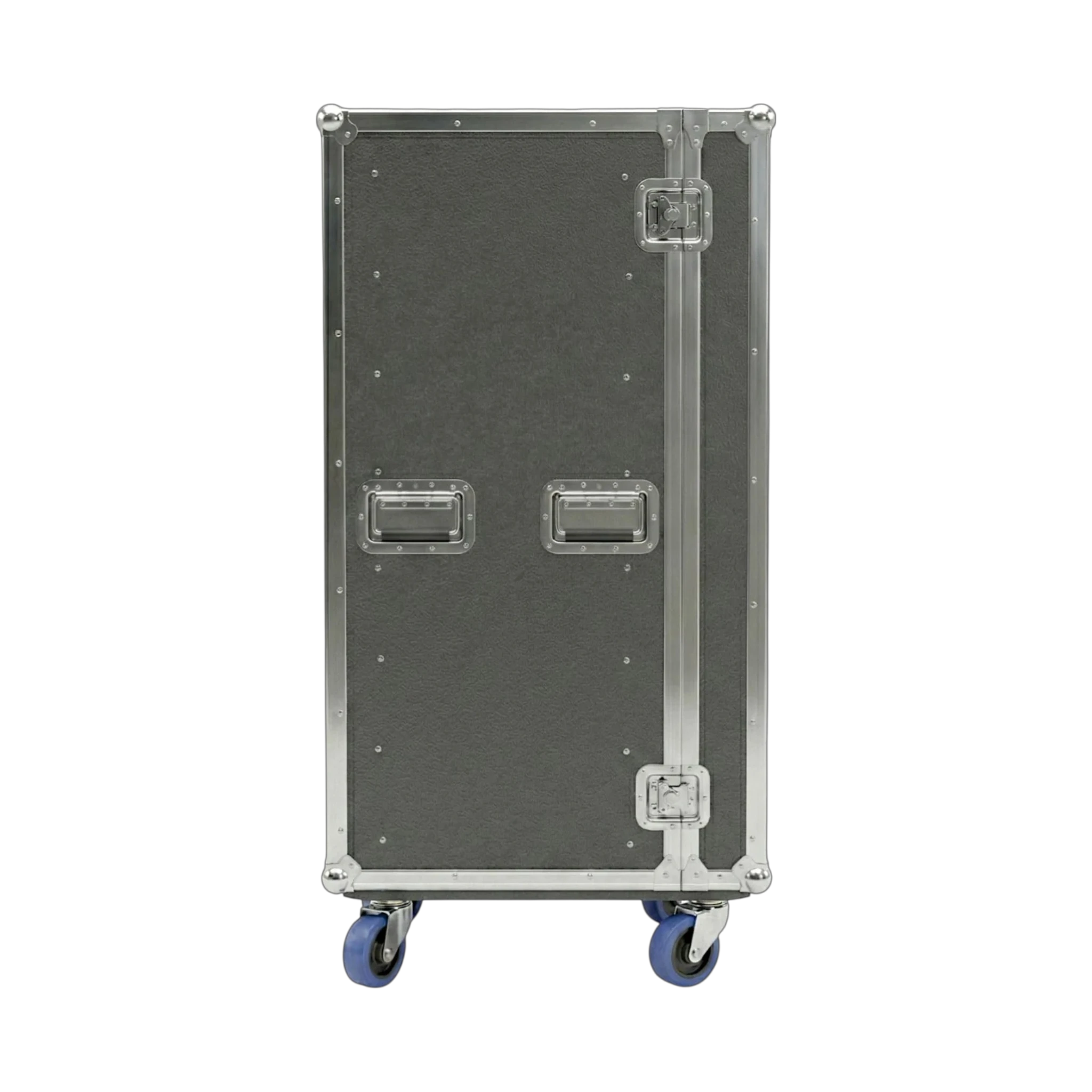 Gray 8 Small Tub Drawer ATA Case 3/8" Ply With Wheels, side view showing handles and latches