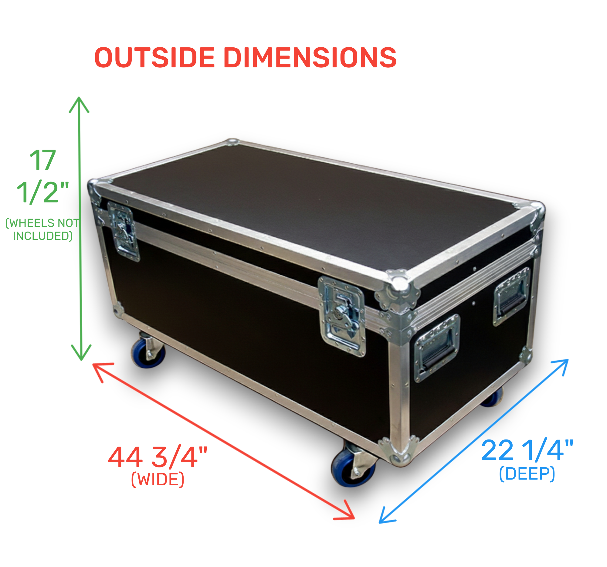 44" x 22" ATA Cable Trunk with 3 Compartments and Wheels