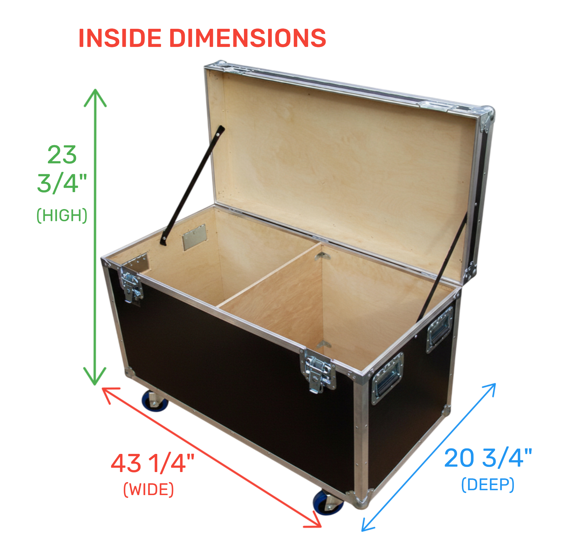 44" x 22" Extra-High ATA Cable Trunk with Wheels and 2 Compartments