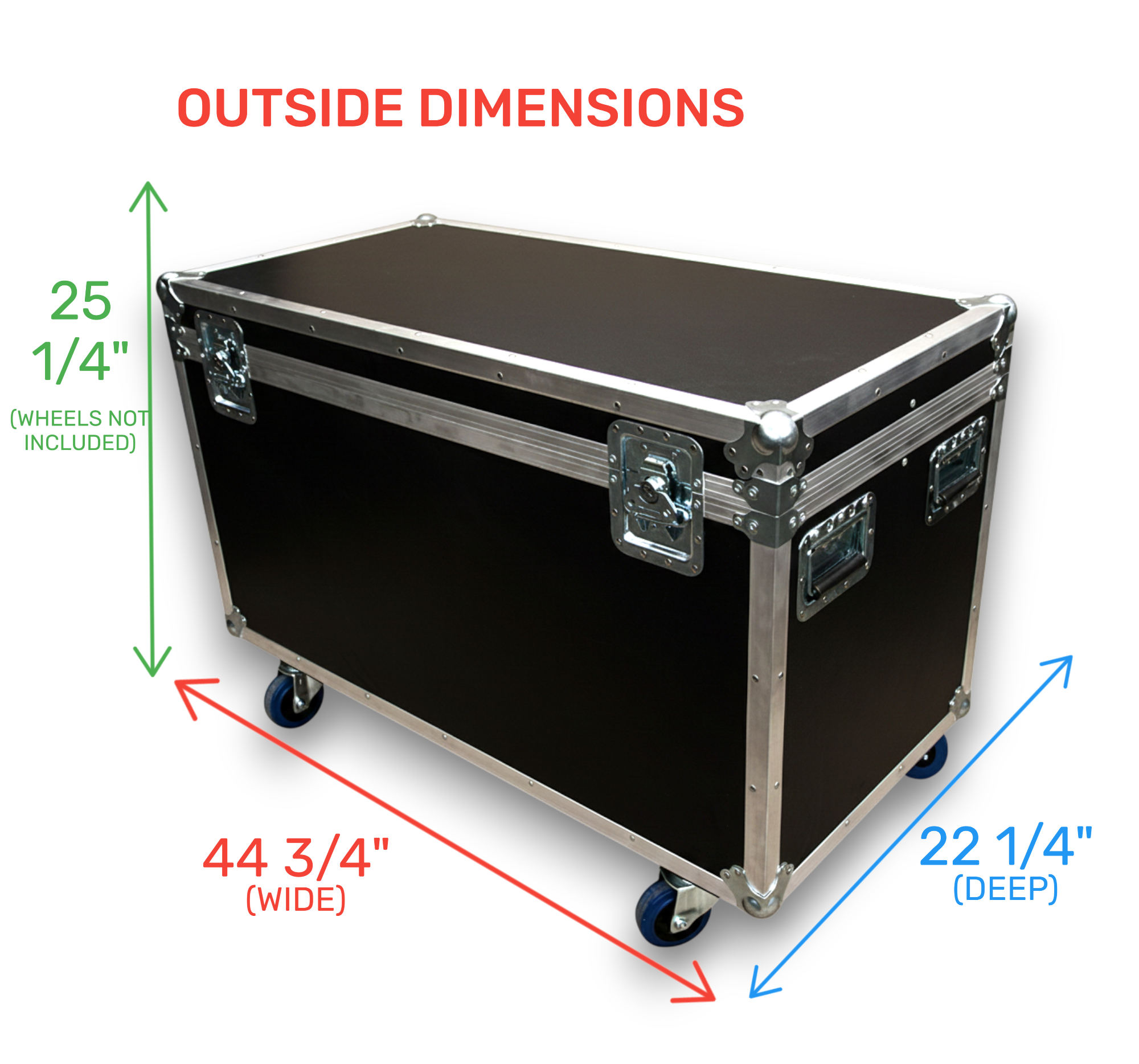 44" x 22" Extra-High ATA Cable Trunk with Wheels and 2 Compartments