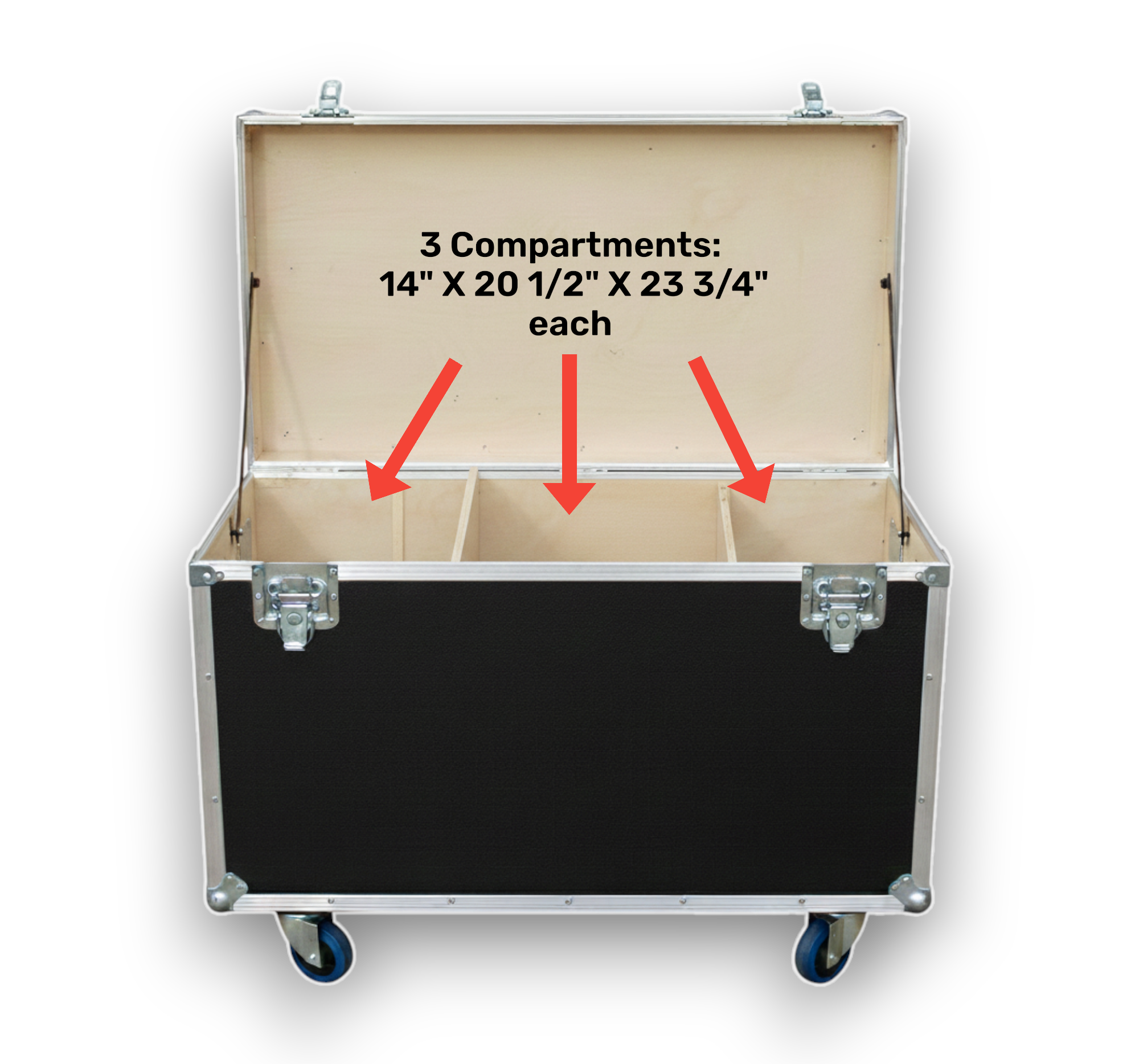 44" x 22" Extra-High ATA Cable Trunk with Wheels and 3 Compartments