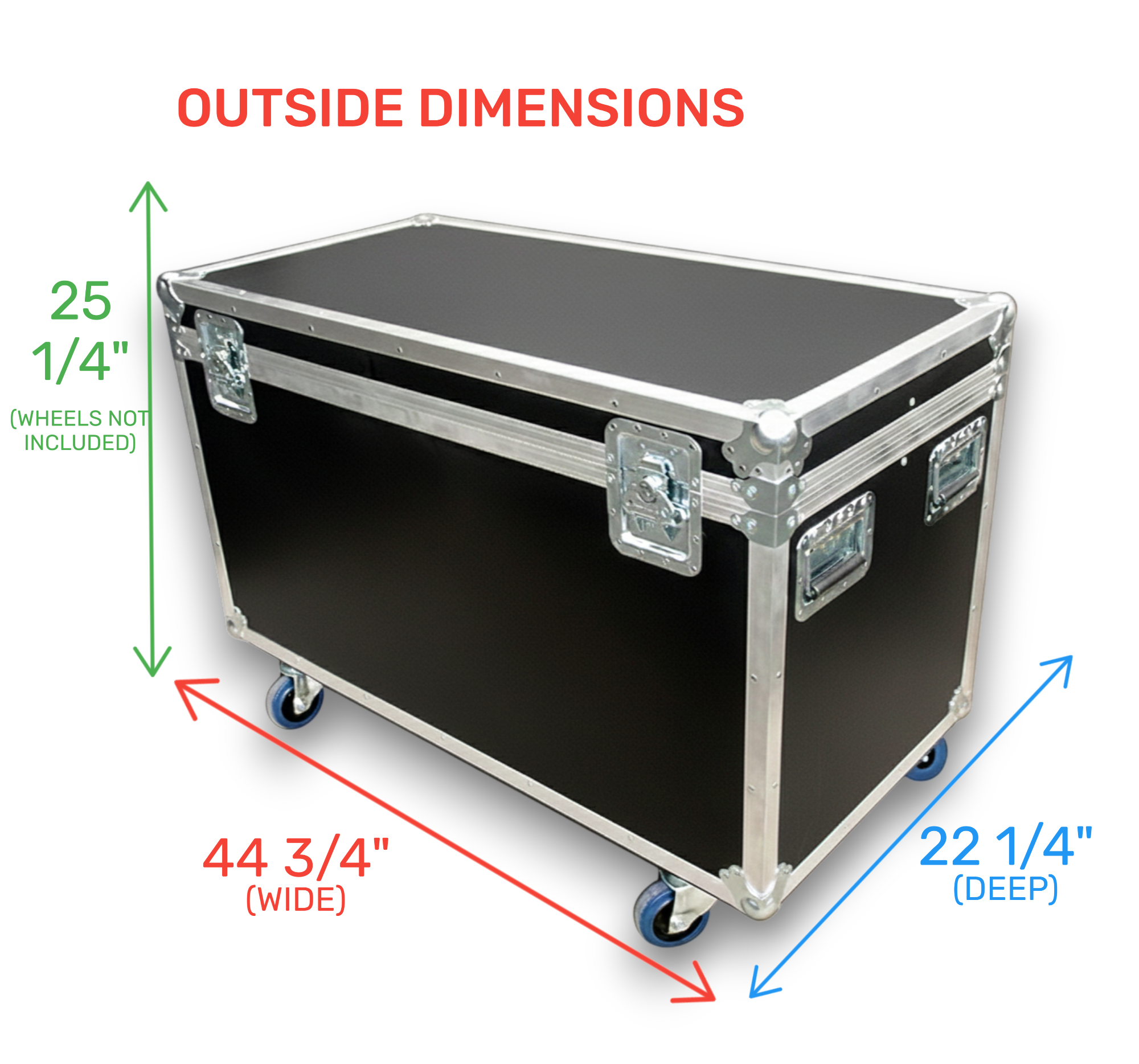 44" x 22" Extra-High ATA Cable Trunk with Wheels and 3 Compartments
