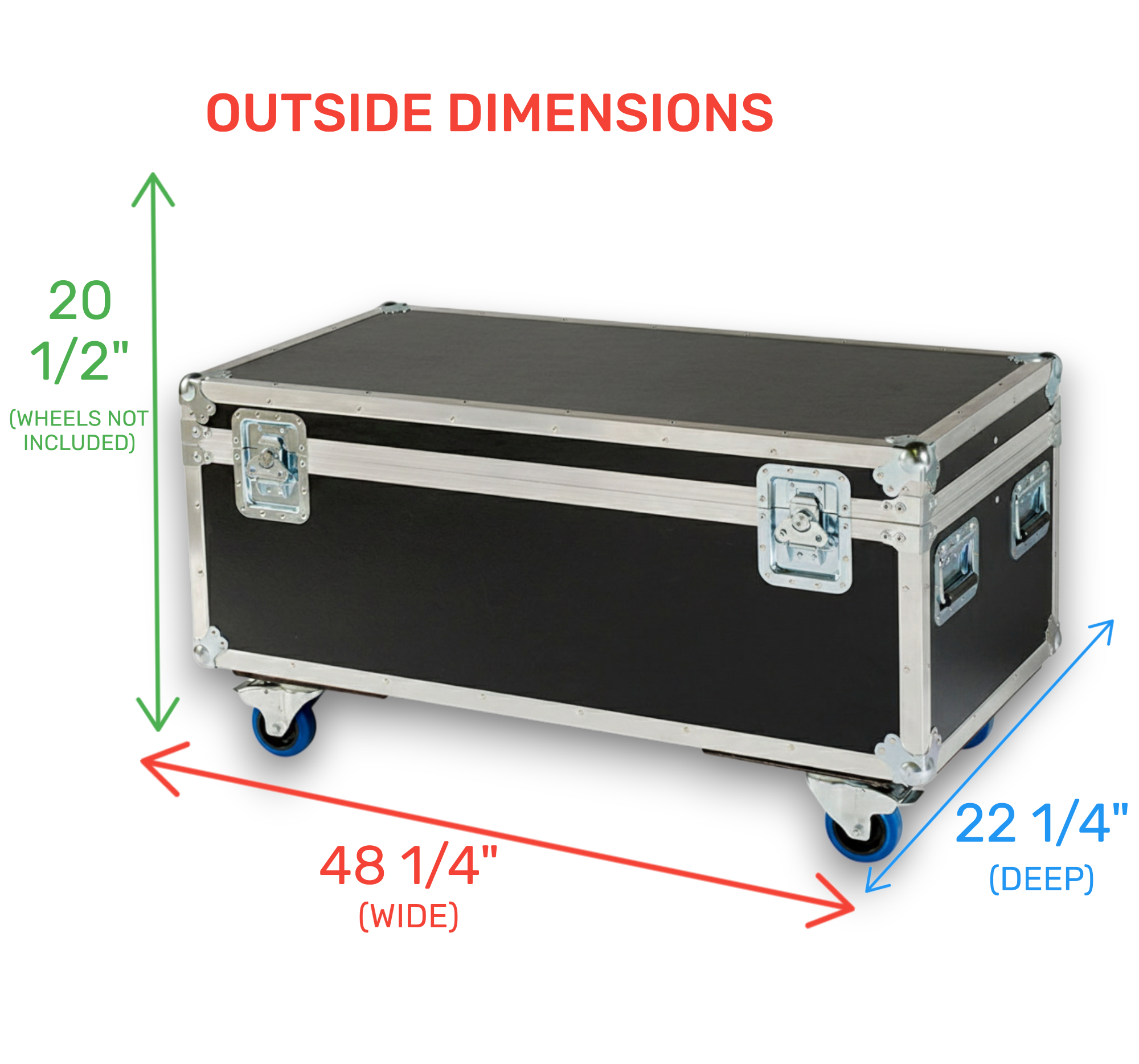 48" x 22" Jumbo ATA Cable Trunk 20" High with Wheels