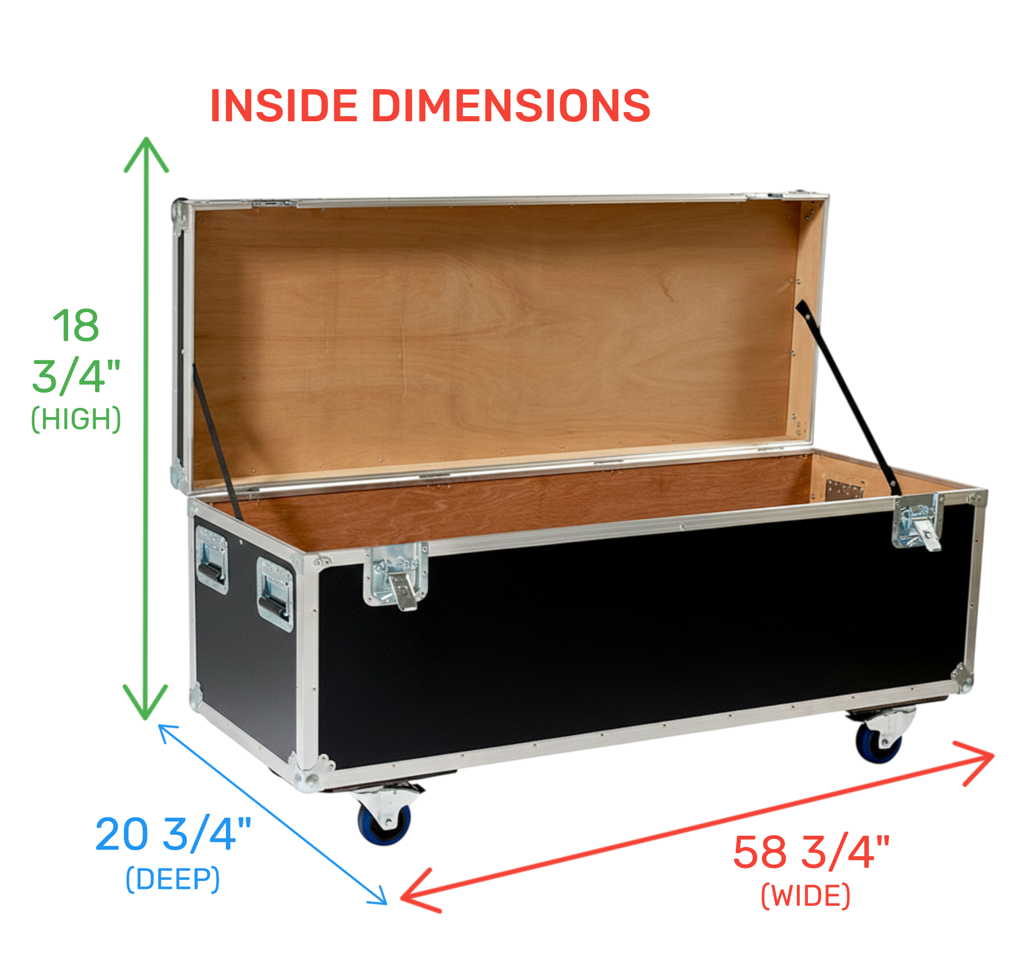 60" x 22" Extra Long ATA Cable Trunk 20" High with Wheels