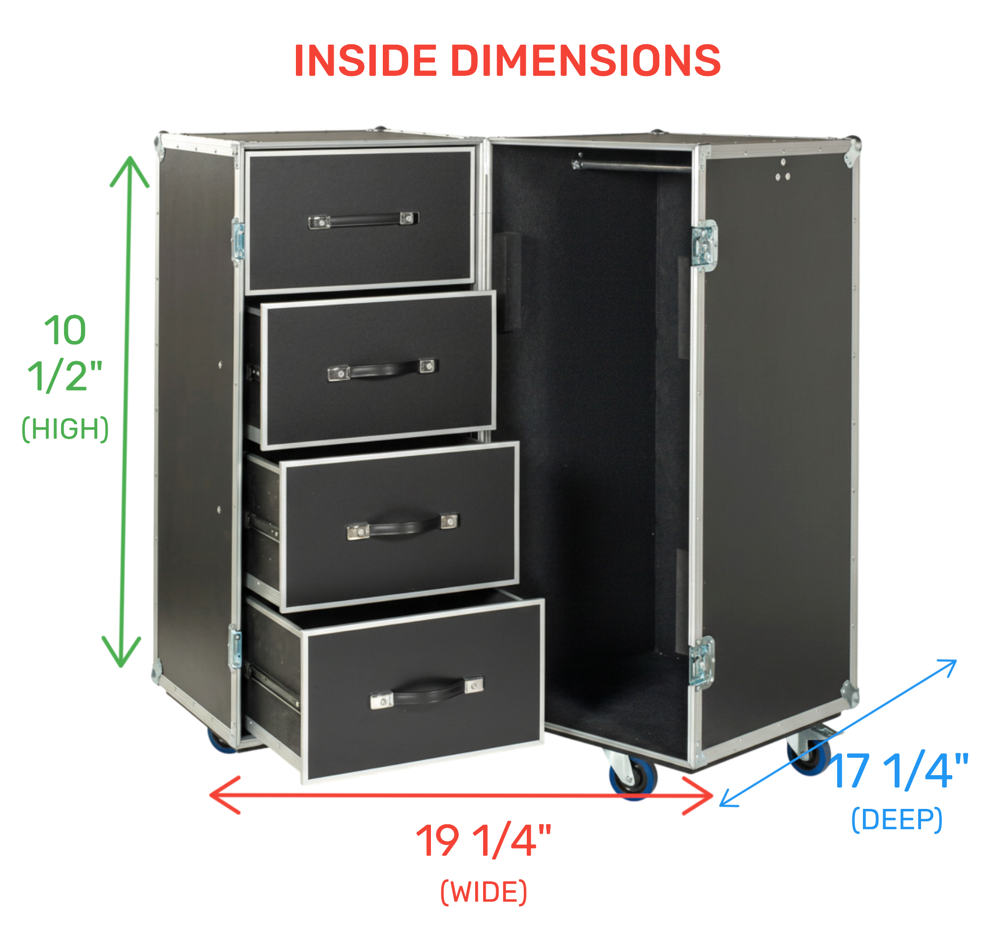 Heavy Duty ATA Wardrobe Case 3/8" Plywood | Double-Sided 4 Drawers