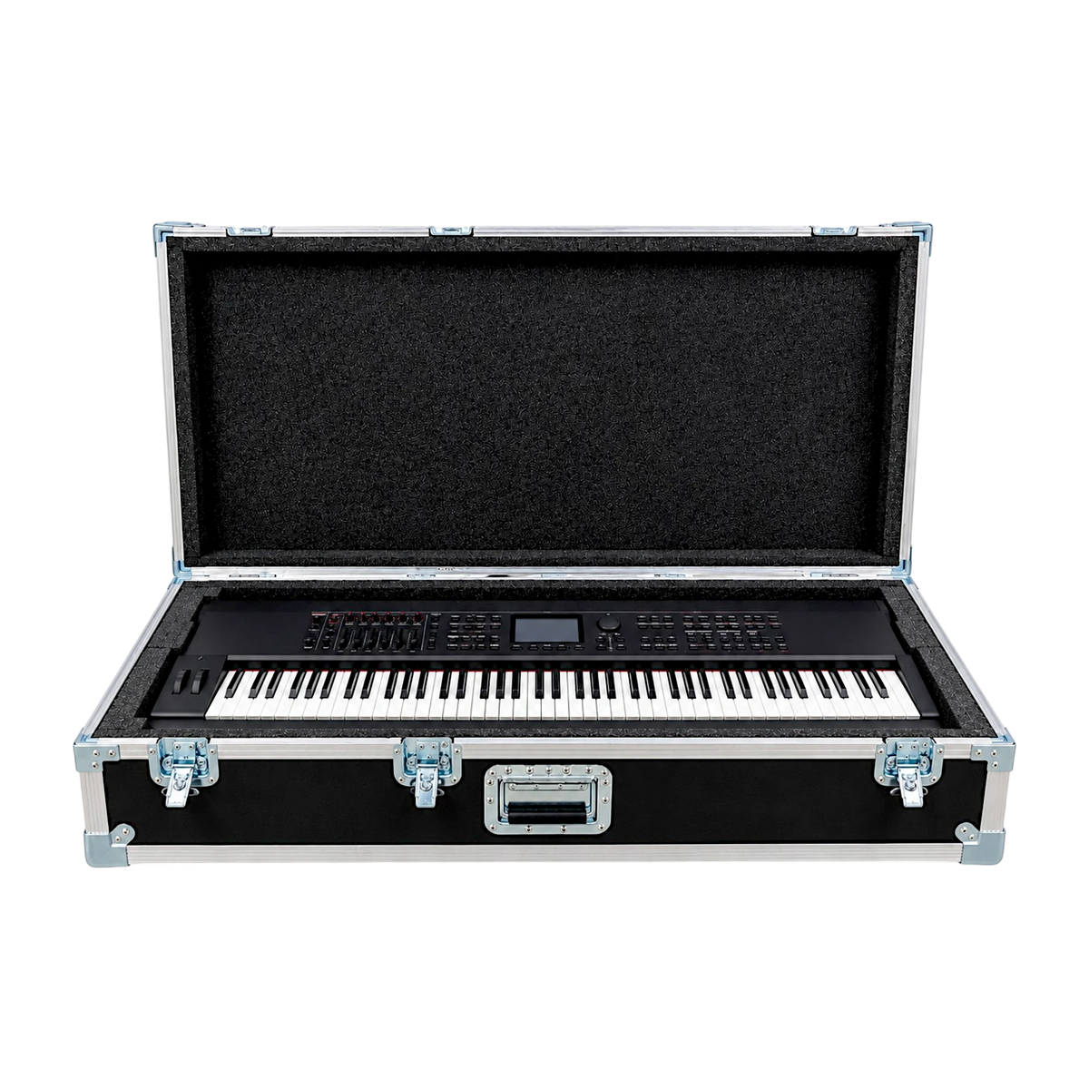Black Custom Keyboard ATA Road Case With Foam Protection, open front view showing keyboard, foam lining, and eggcrate lid foam