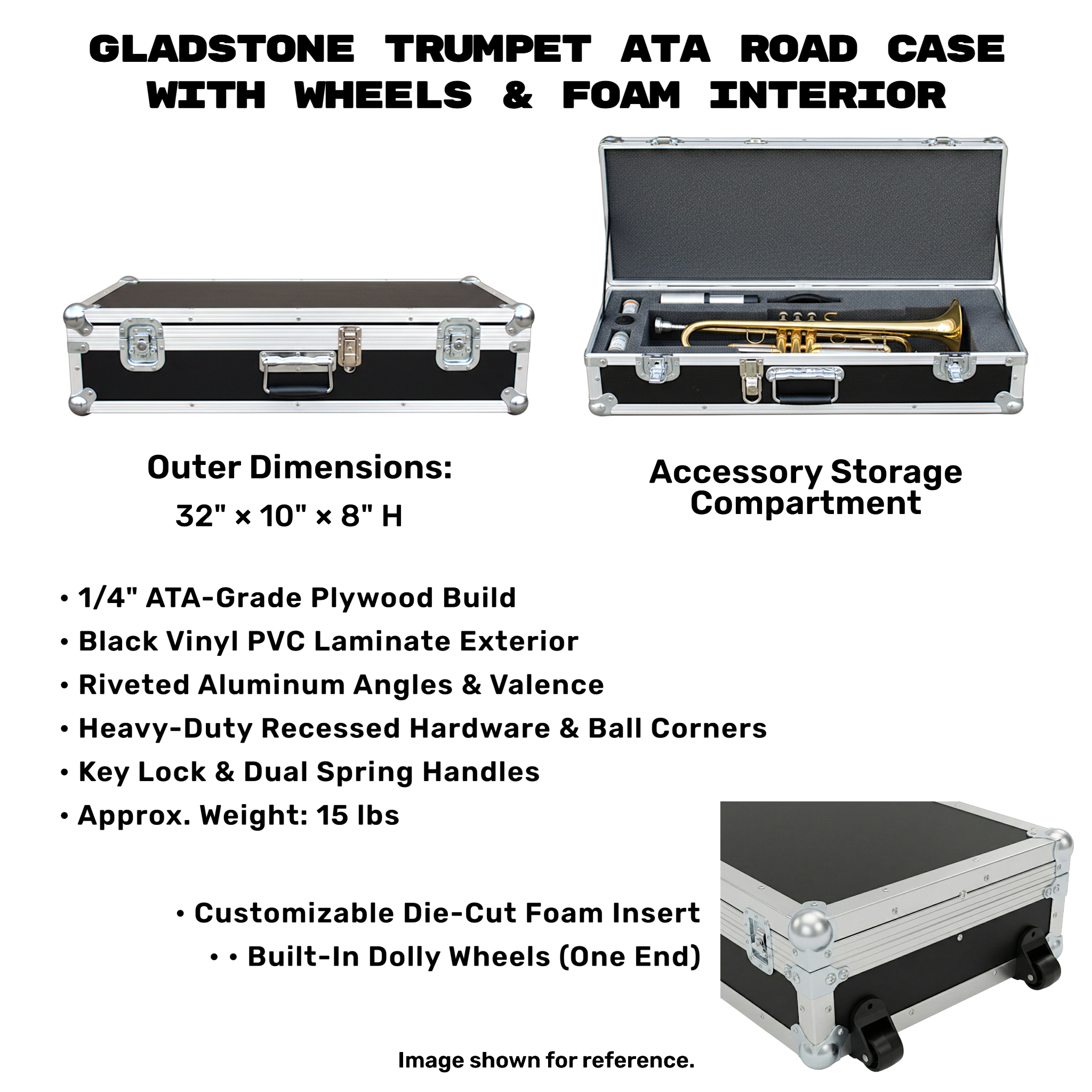 Gladstone Trumpet ATA Road Case with Wheels & Foam Interior