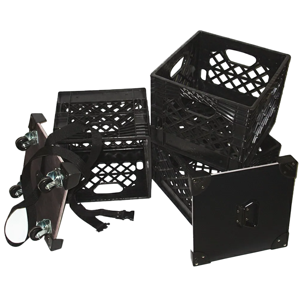 Heavy Duty HDPE Stackable Rolling 3-Crate Set