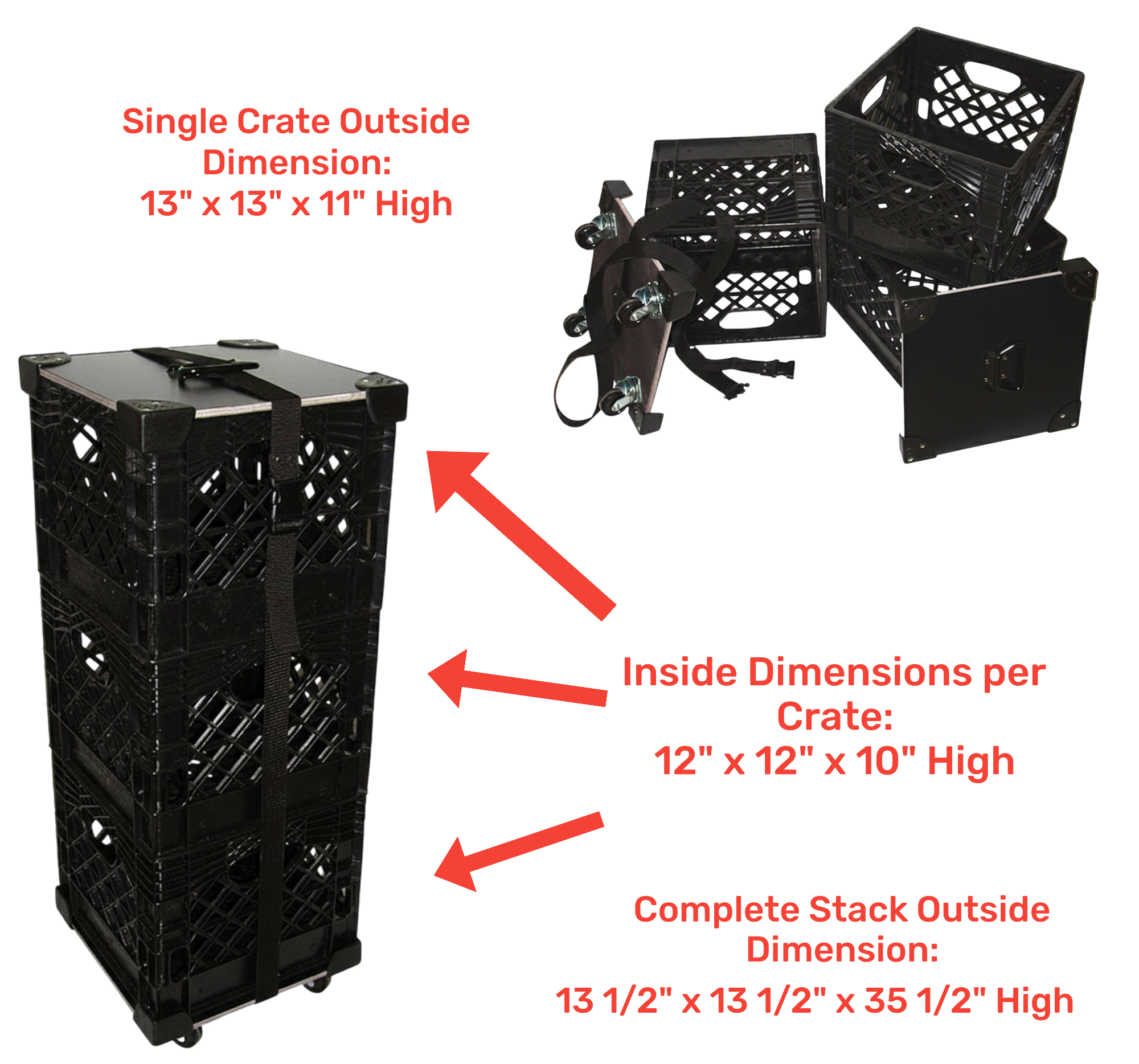 Heavy Duty HDPE Stackable Rolling 3-Crate Set