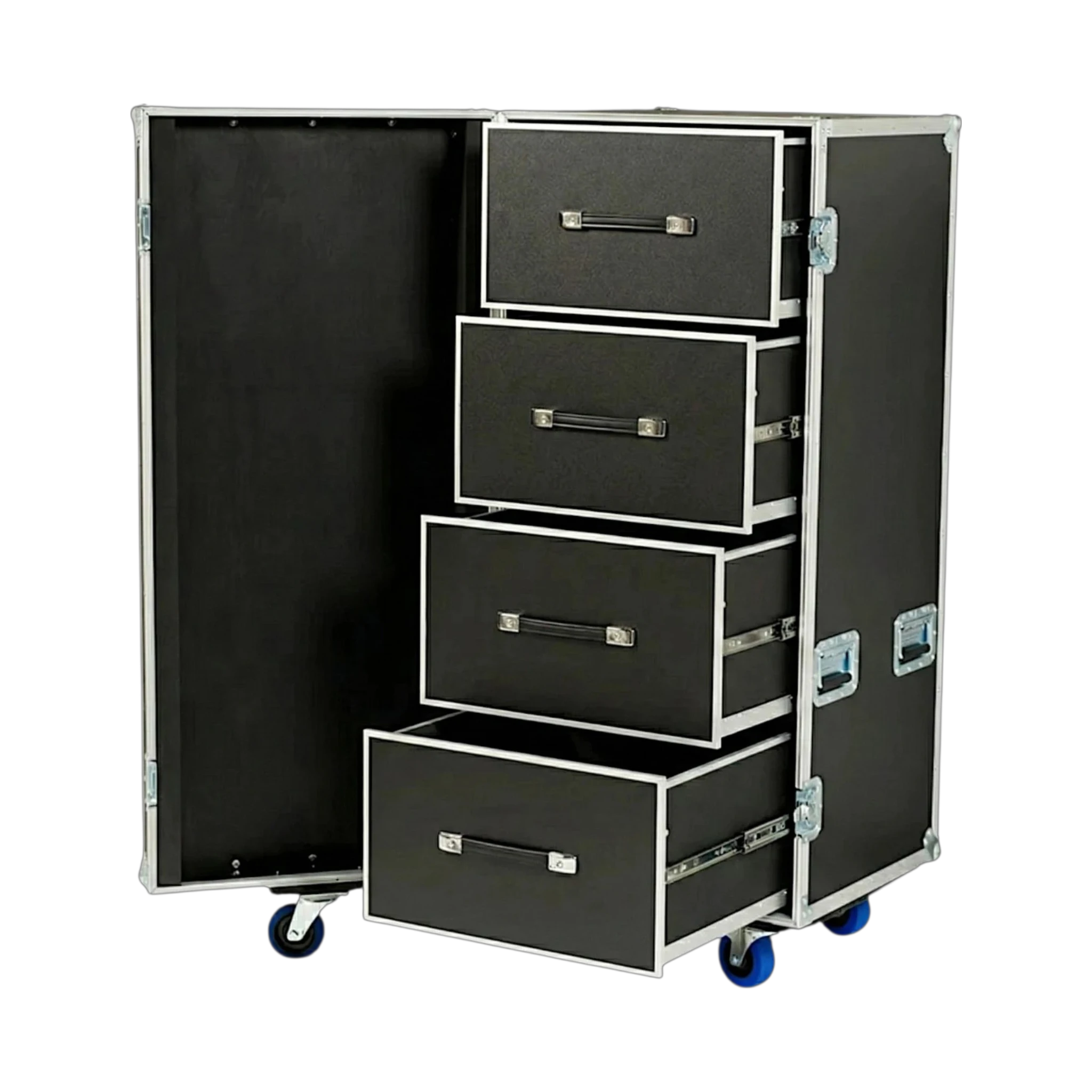 Large 4 Drawer ATA Work Case 3/8" Ply With 4" Casters, open drawers
