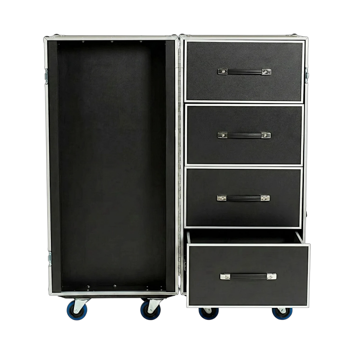 Small 4 Drawer ATA Work Case 3/8" Ply With 4" Casters, open view