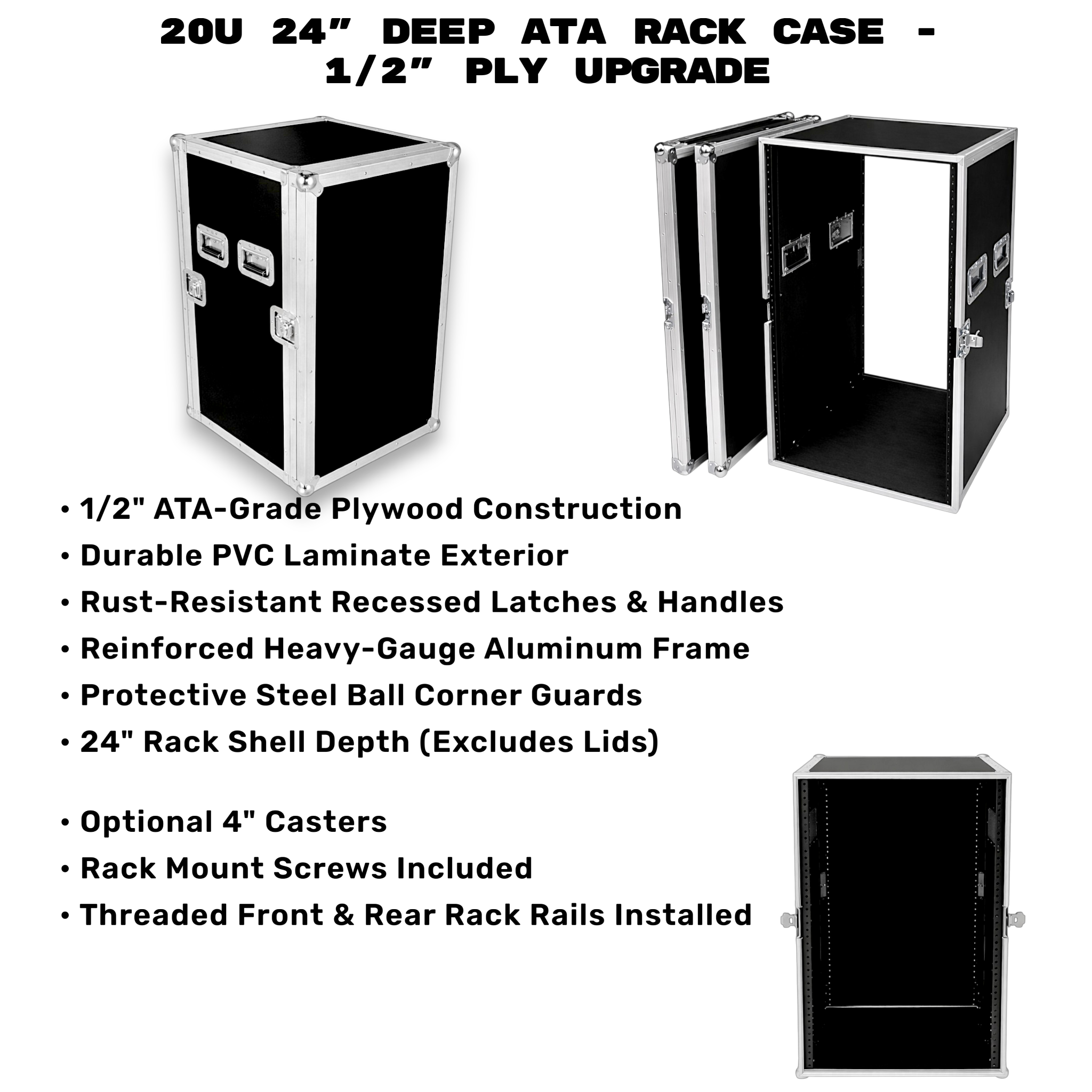 20U 24" Deep ATA Rack Case | 3/8" Heavy-Duty Ply