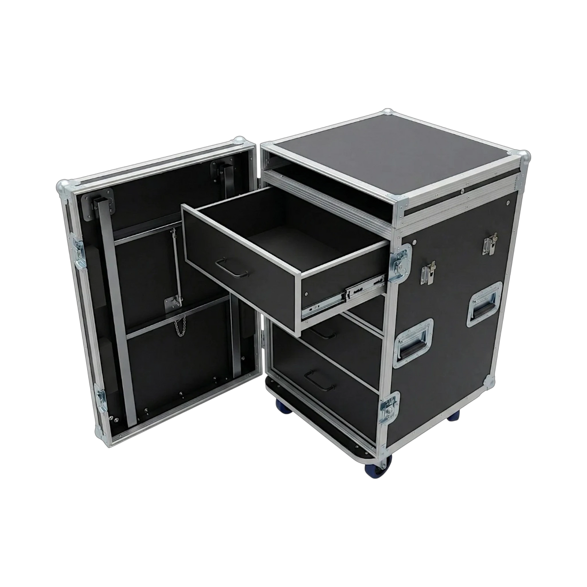 4 Drawer ATA Workstation With Flip-Up Top Lid, open drawers