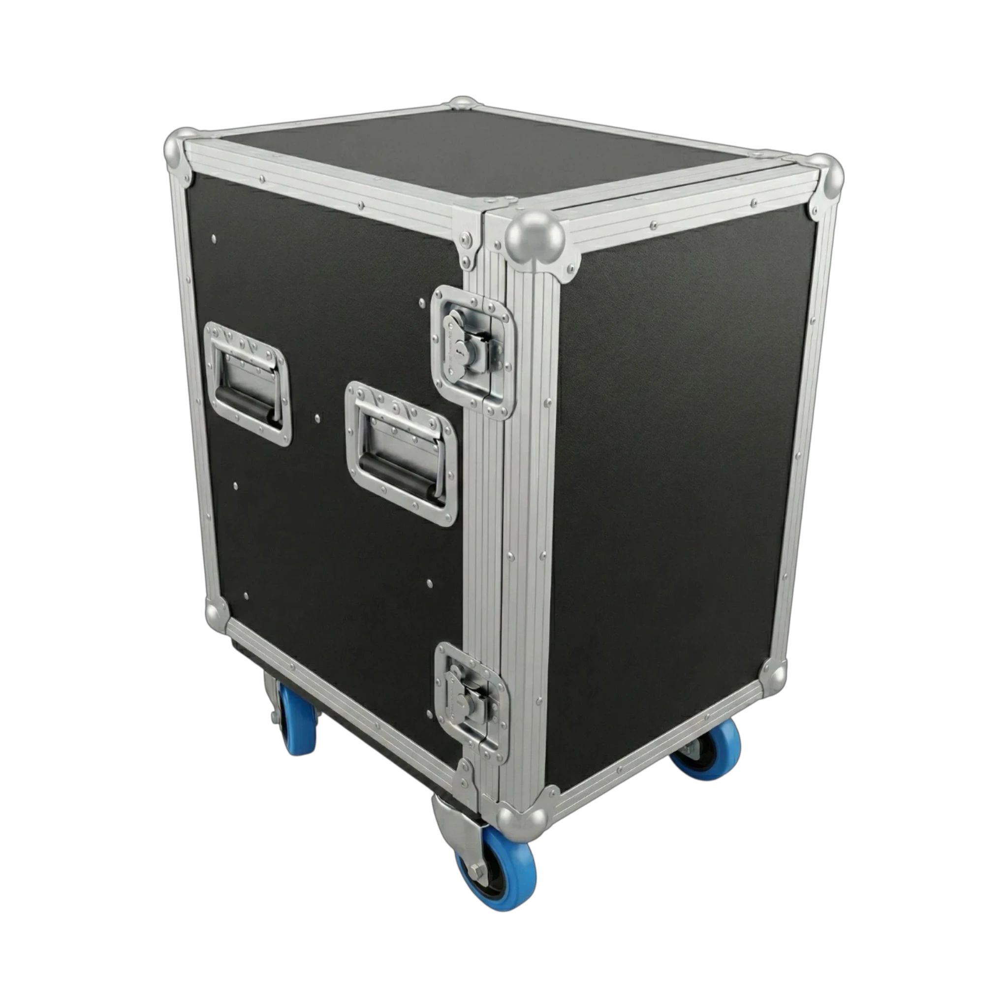 Black 4 Small Tub Drawer ATA Case 3/8" Ply With Wheels, angled closed view