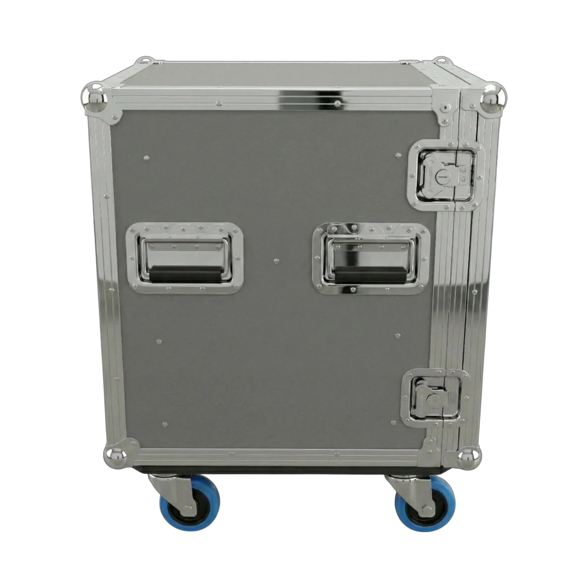 Gray 4 Small Tub Drawer ATA Case 3/8" Ply With Wheels, left side showing handles and latches