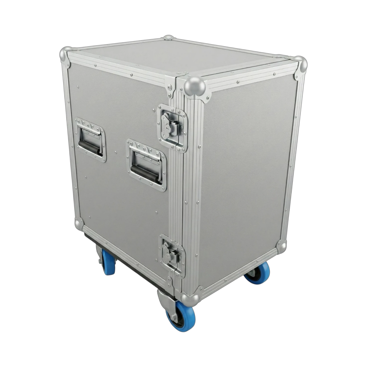Gray 4 Small Tub Drawer ATA Case 3/8" Ply With Wheels, angled closed view