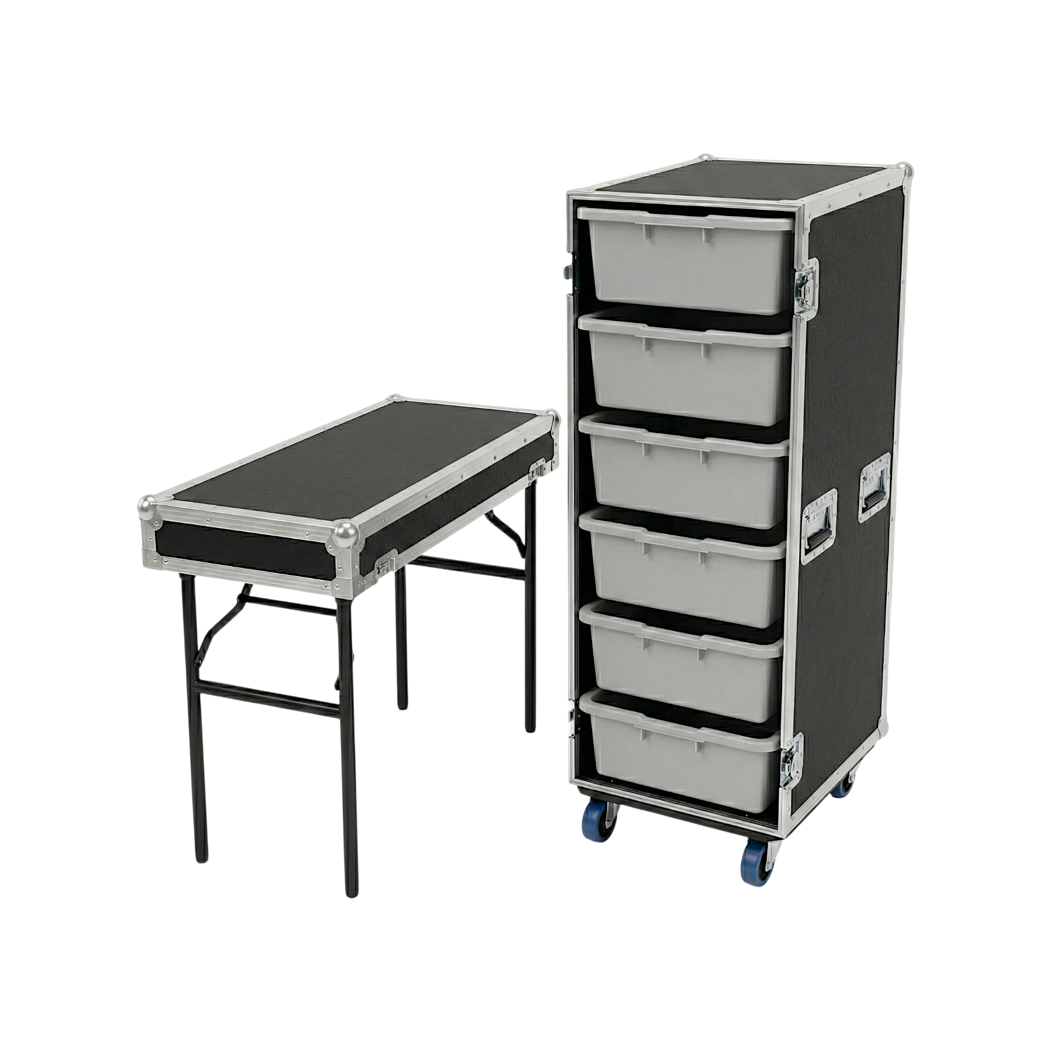 6 Large Tub Drawer ATA Case 3/8" Ply With Lid Table & Wheels