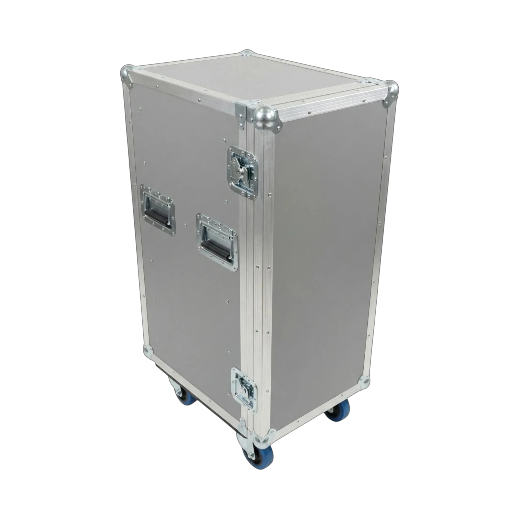 Gray 6 Small Tub Drawer ATA Case 3/8" Ply With Wheels, angled closed view