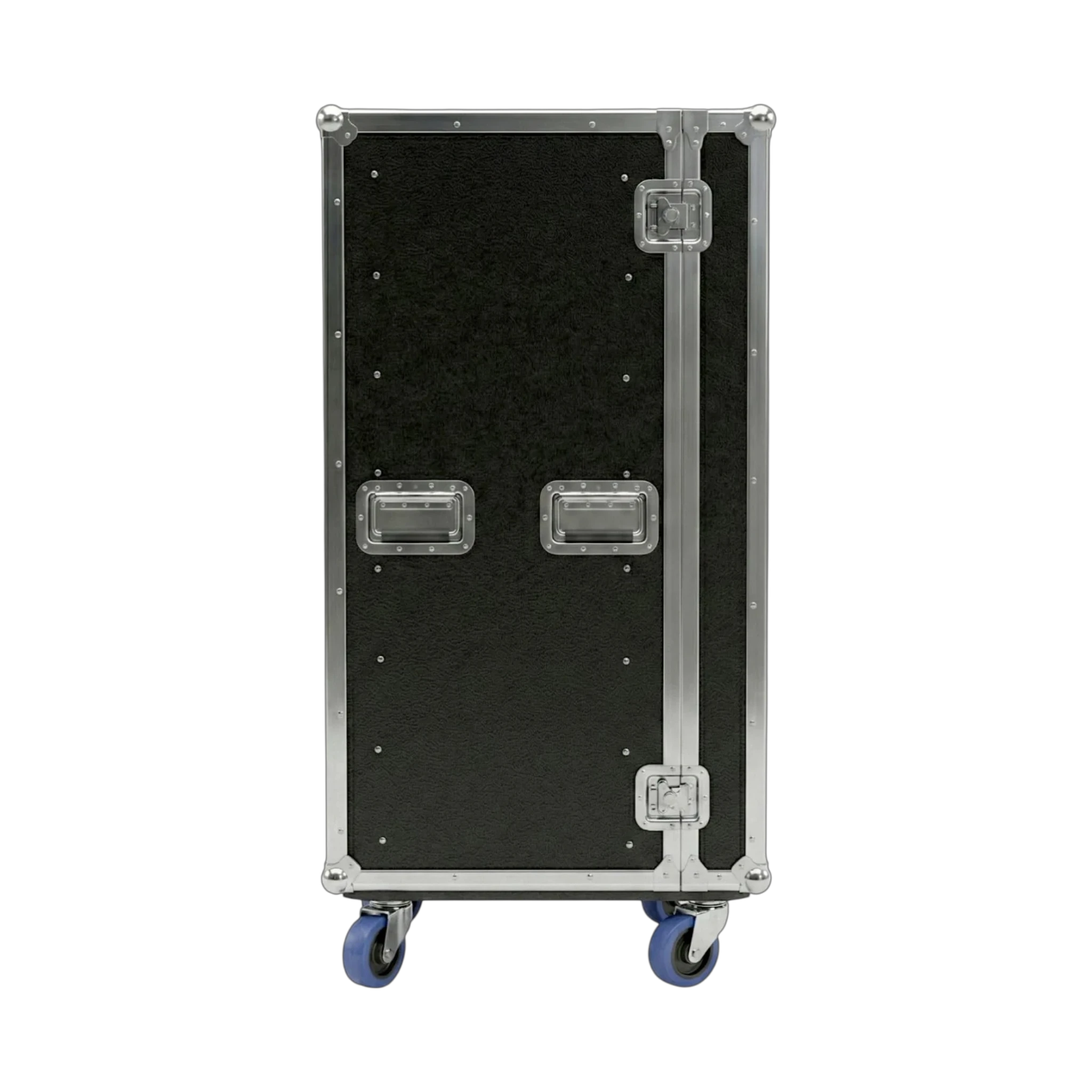 Black 6 Small Tub Drawer ATA Case 3/8" Ply With Lid Table & Wheels, side view showing handles and latches