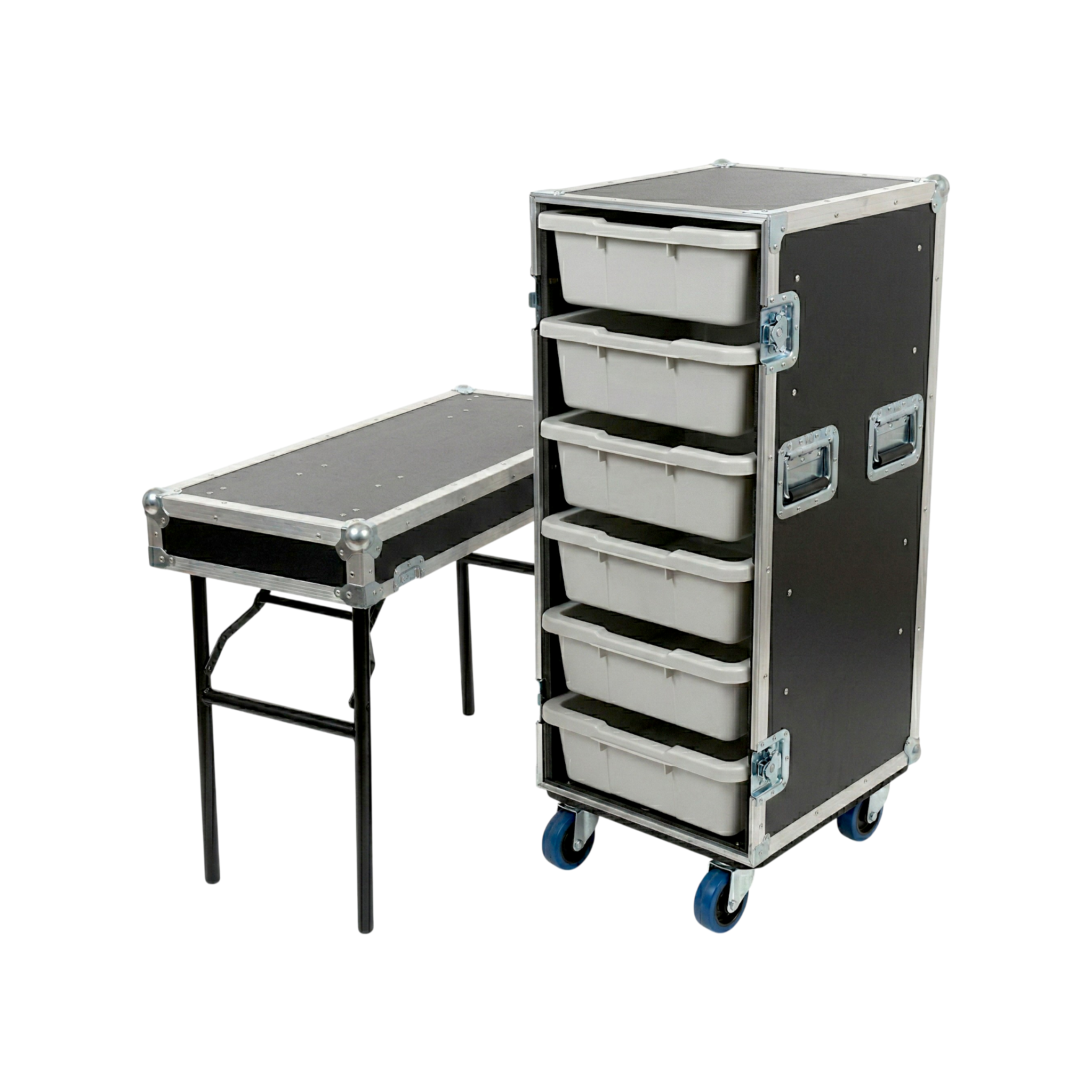6 Small Tub Drawer ATA Case 3/8" Ply With Lid Table & Wheels