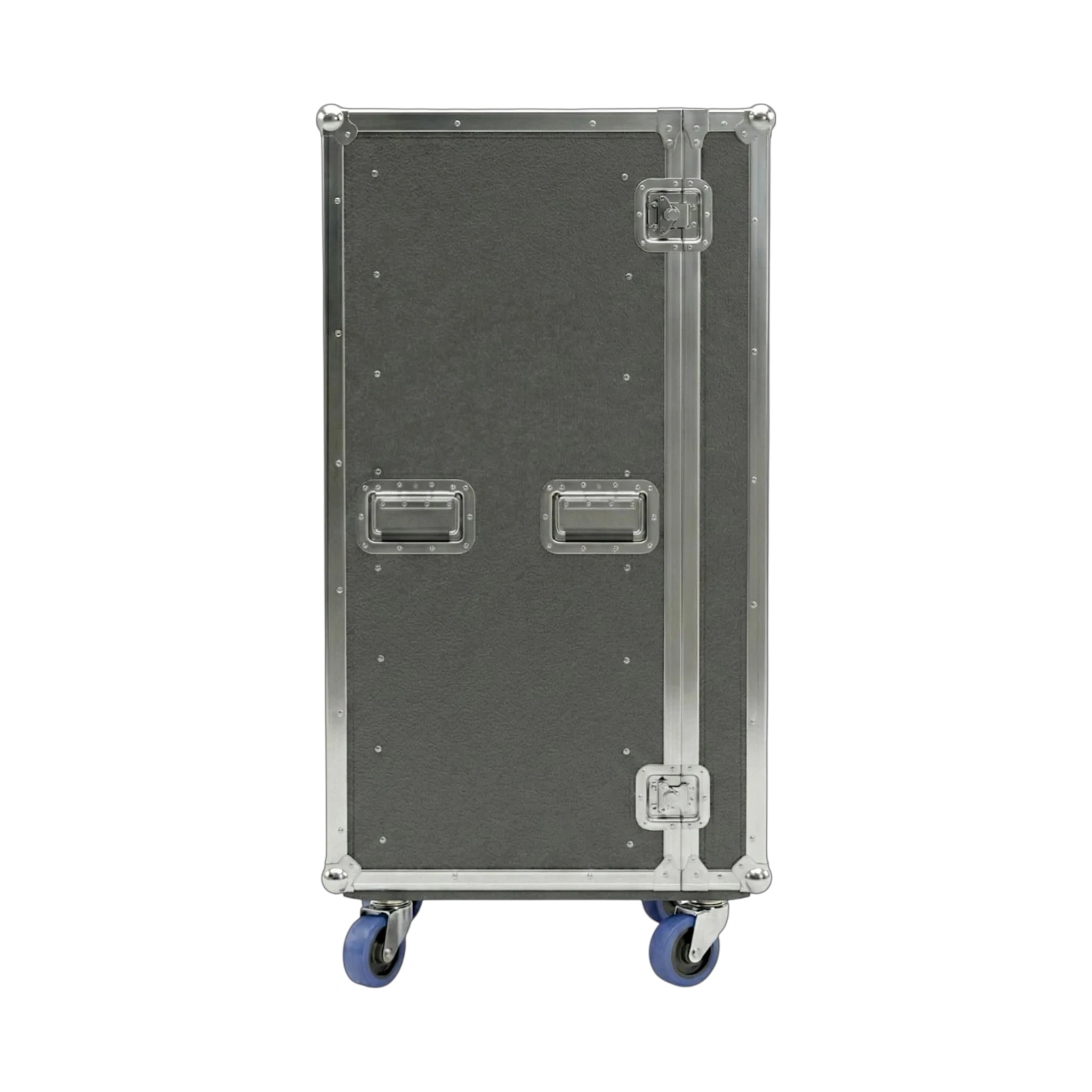 Gray 6 Small Tub Drawer ATA Case 3/8" Ply With Lid Table & Wheels, side view showing handles and latches
