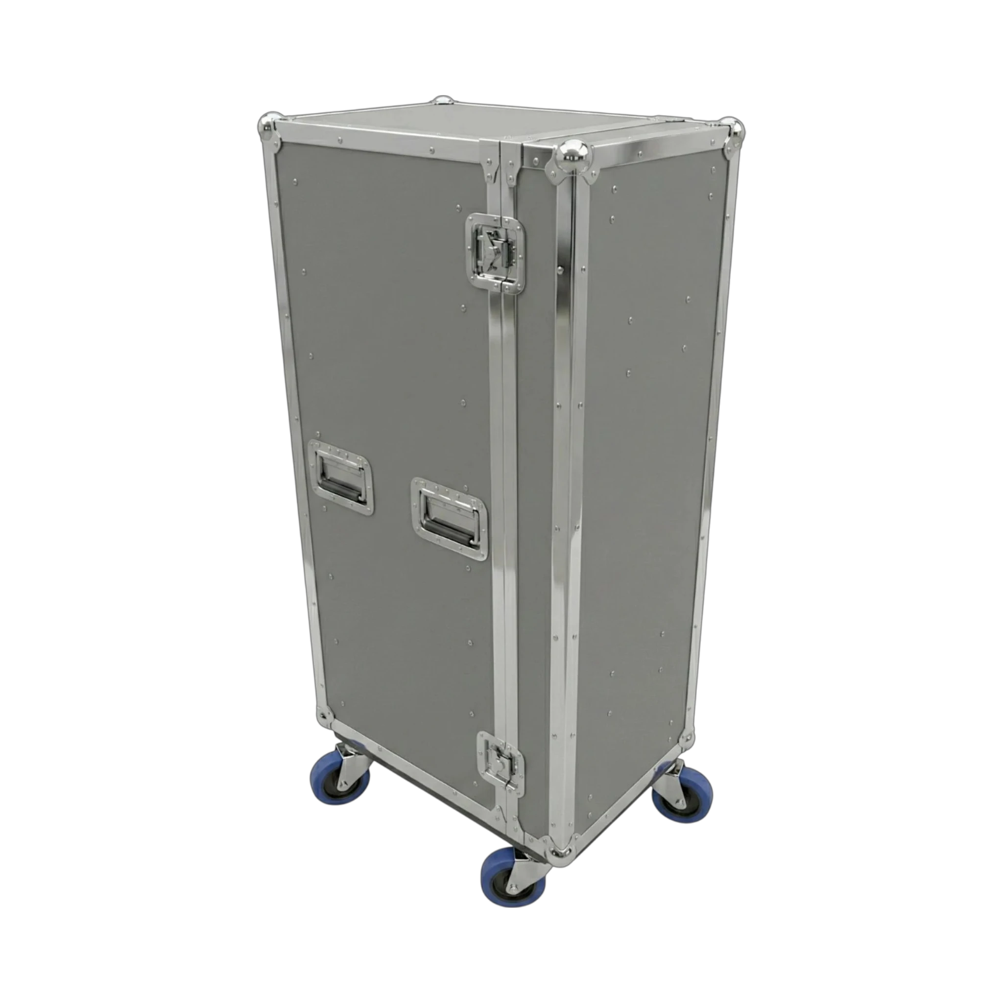 Gray 6 Small Tub Drawer ATA Case 3/8" Ply With Lid Table & Wheels, angled closed view