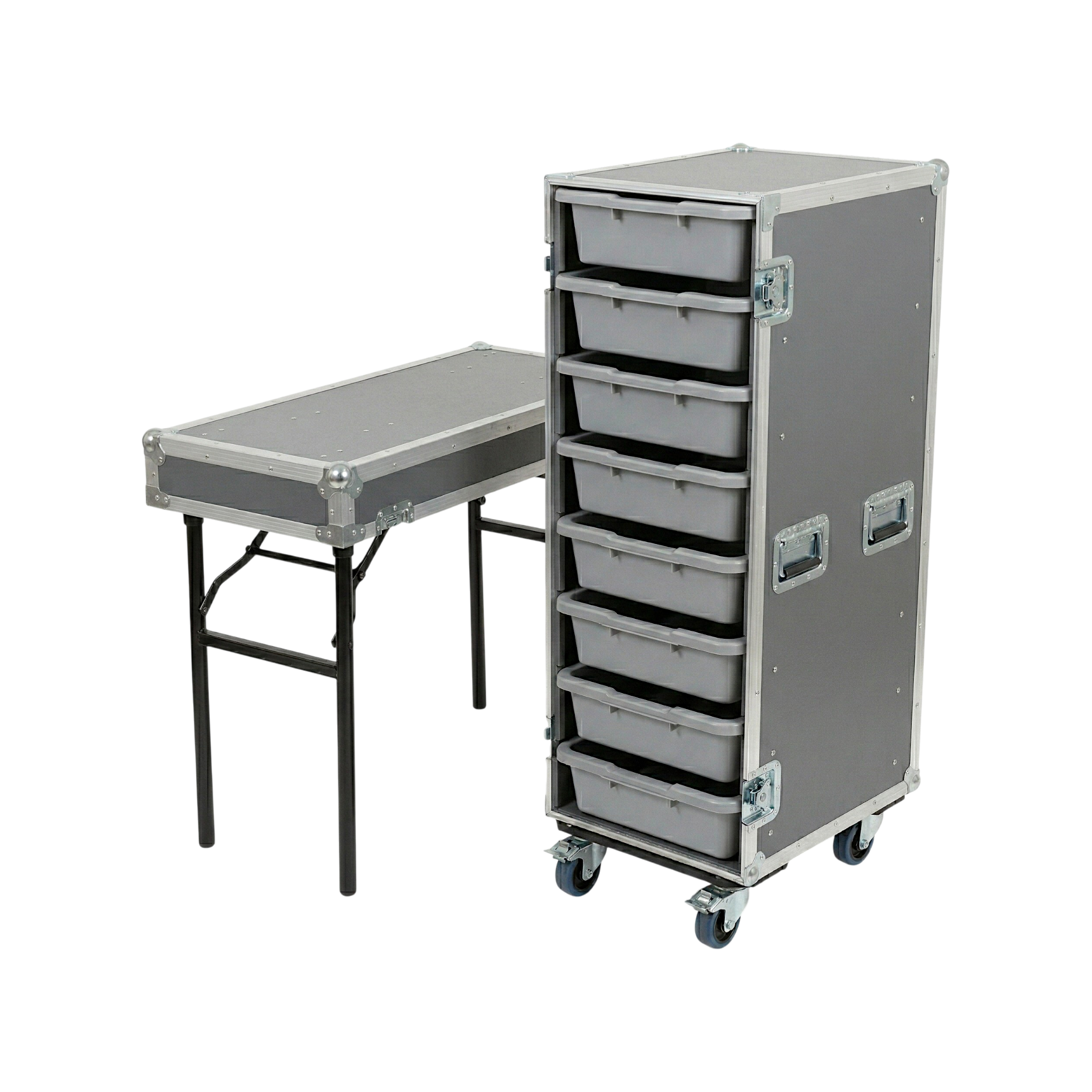 8 Small Tub Drawer ATA Case 3/8" Ply With Lid Table & Wheels