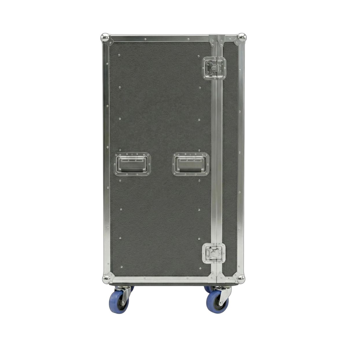 Gray 8 Small Tub Drawer ATA Case 3/8" Ply With Wheels, side view showing handles and latches
