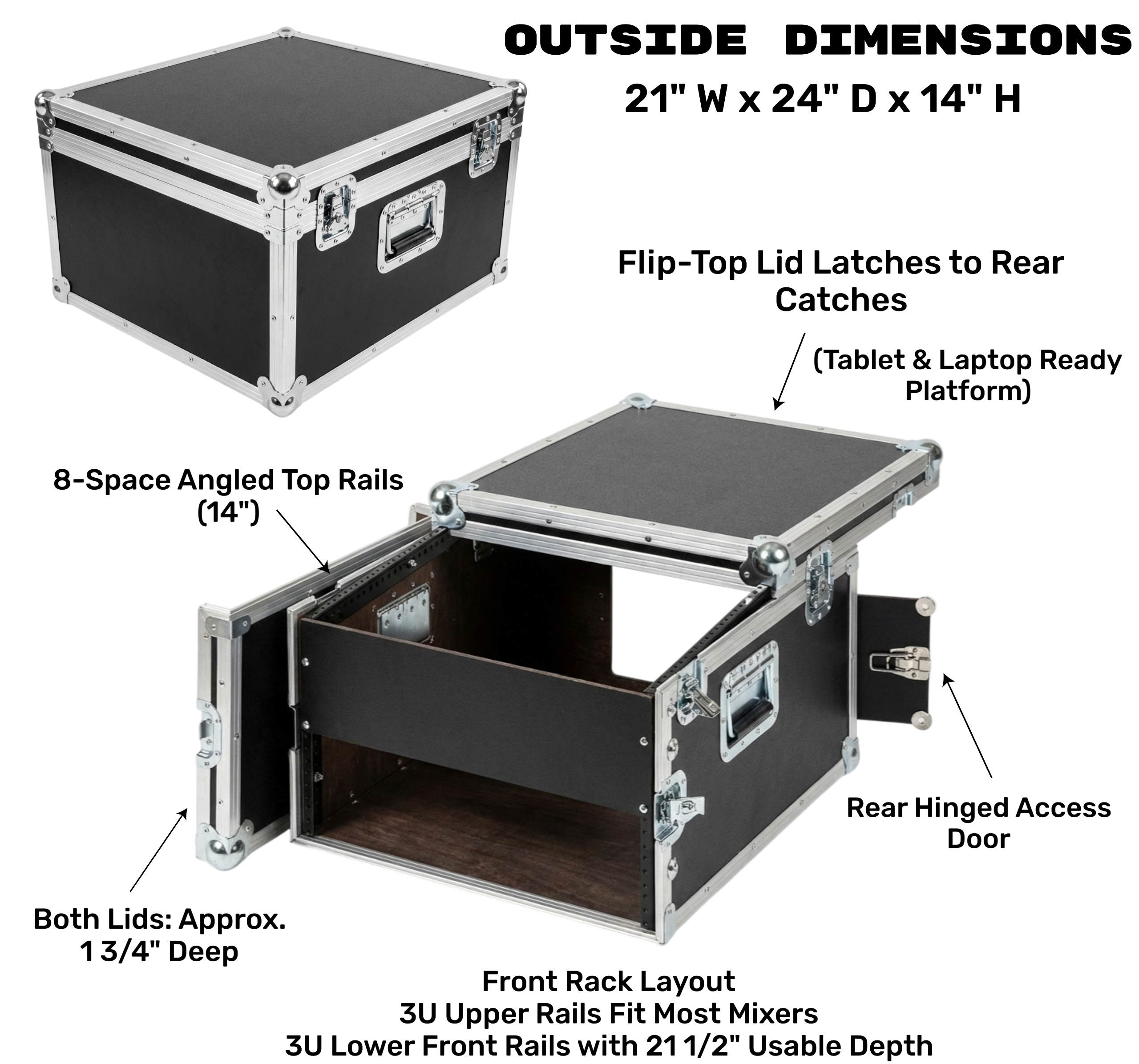 8U Over 3U Rack Mixer ATA Case with Flip-Top for Laptops and iPads