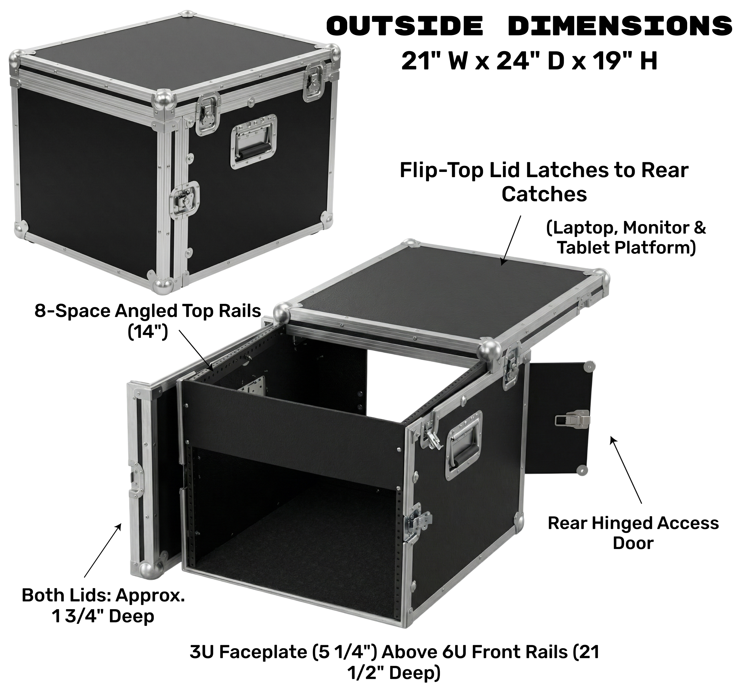 8U Over 6U Rack Mixer ATA Case with Flip-Top for Laptops and iPads