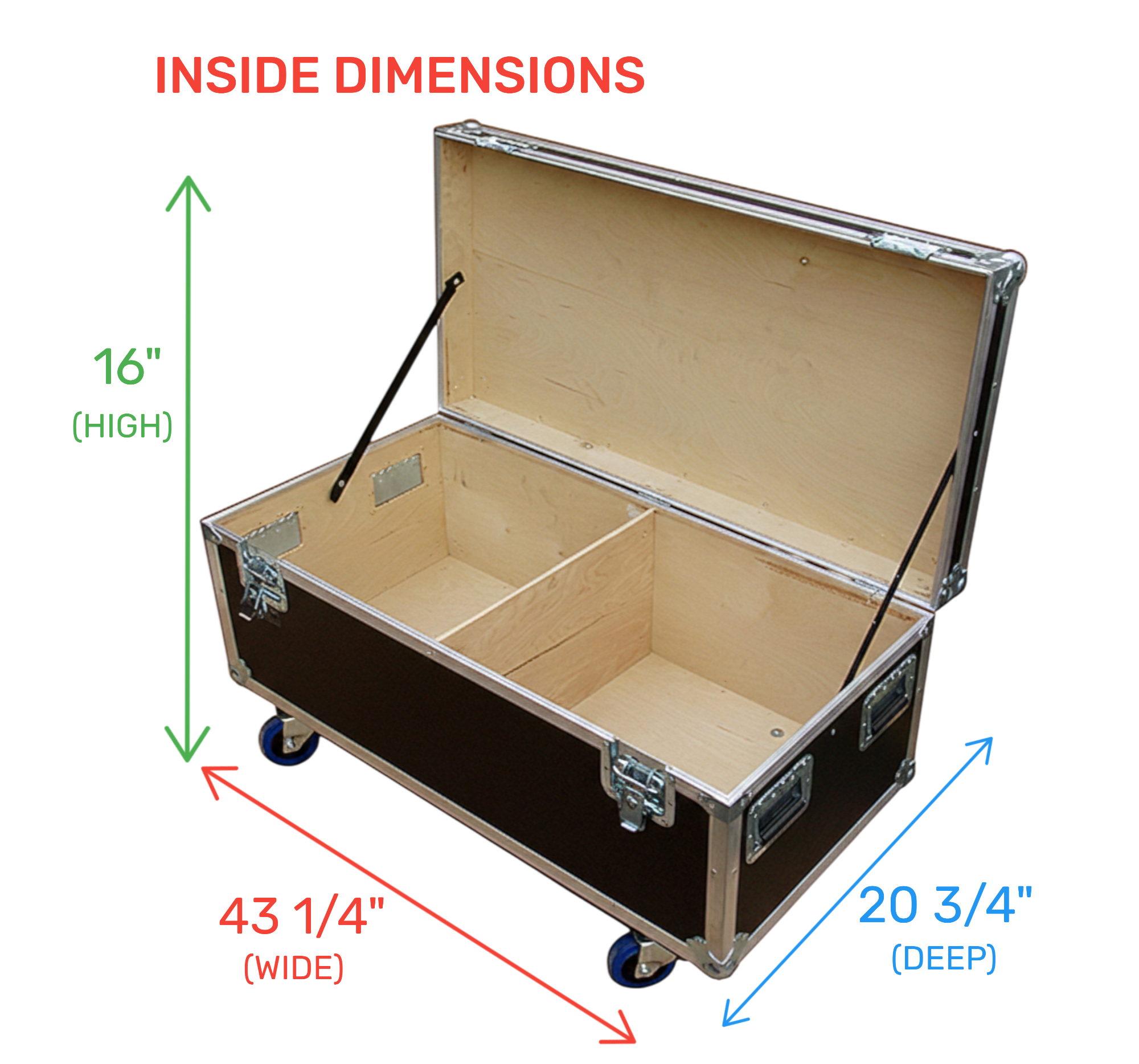 44" x 22" ATA Cable Trunk with 2 Compartments and Wheels