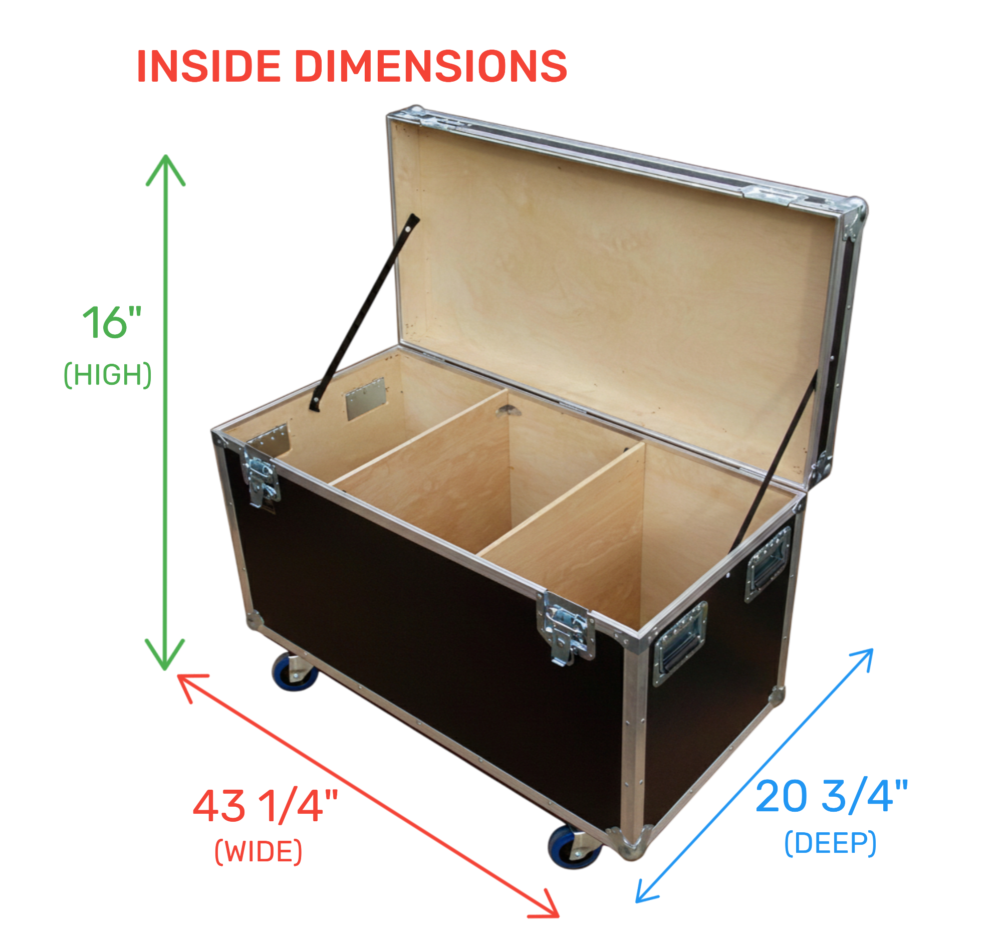 44" x 22" ATA Cable Trunk with 3 Compartments and Wheels