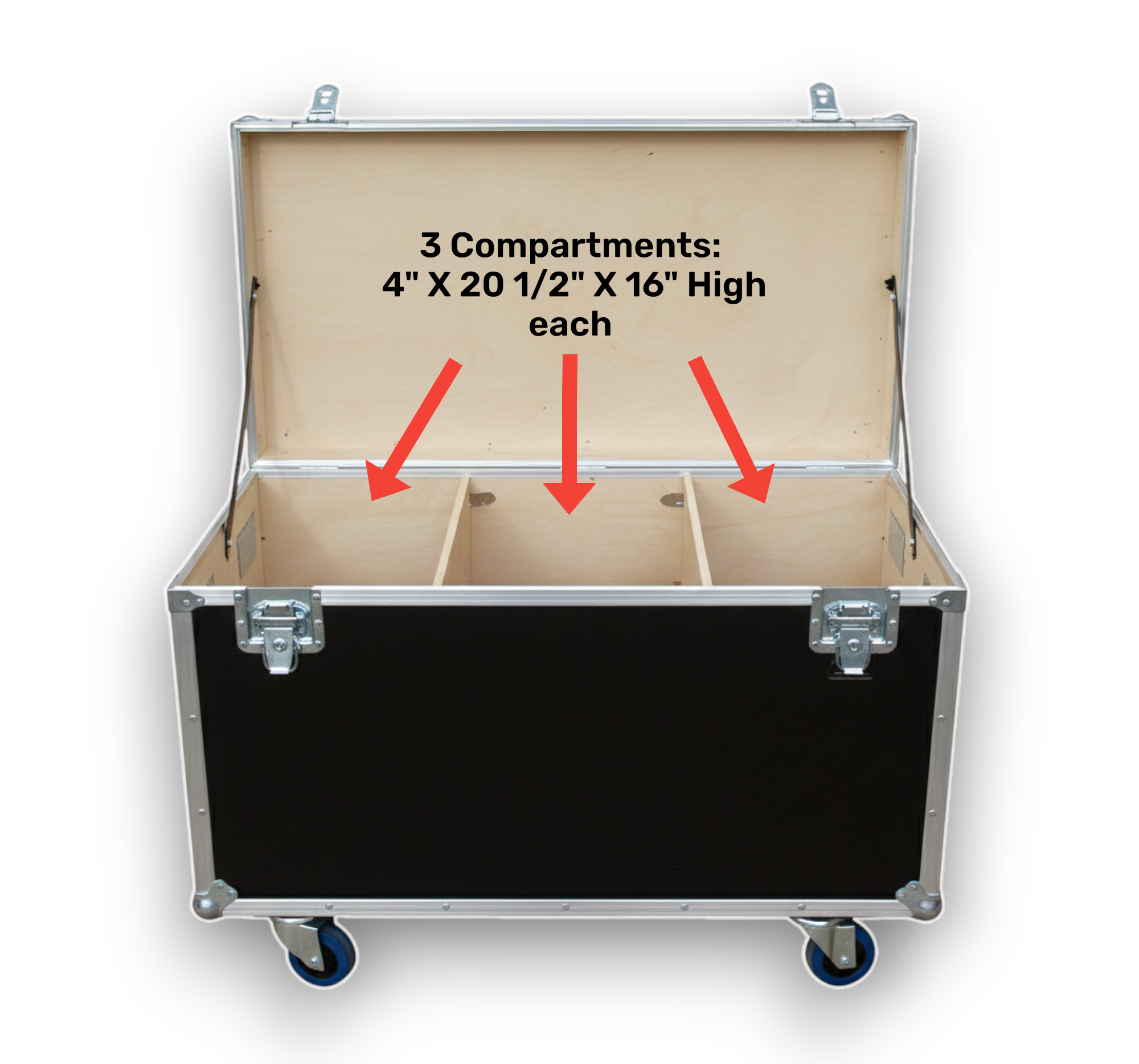 44" x 22" ATA Cable Trunk with 3 Compartments and Wheels