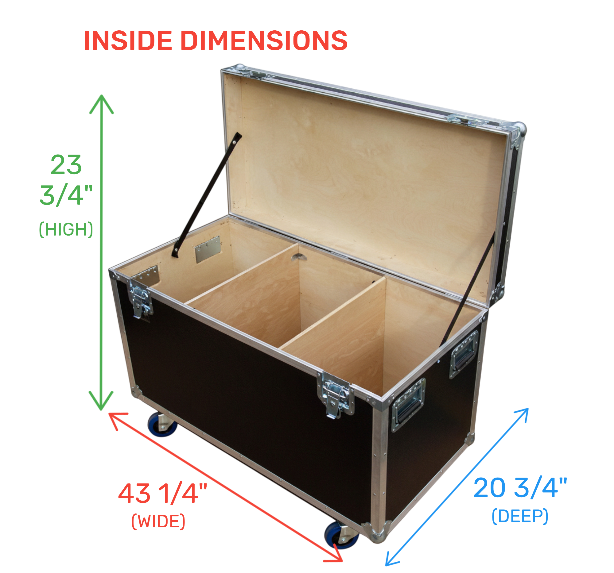 44" x 22" Extra-High ATA Cable Trunk with Wheels and 3 Compartments