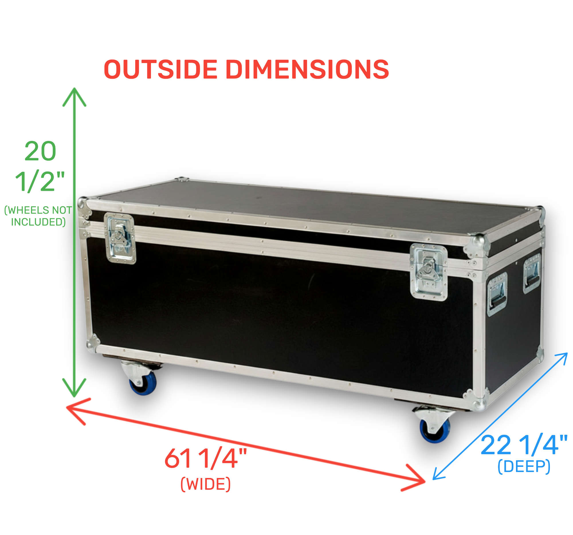 60" x 22" Extra Long ATA Cable Trunk 20" High with Wheels