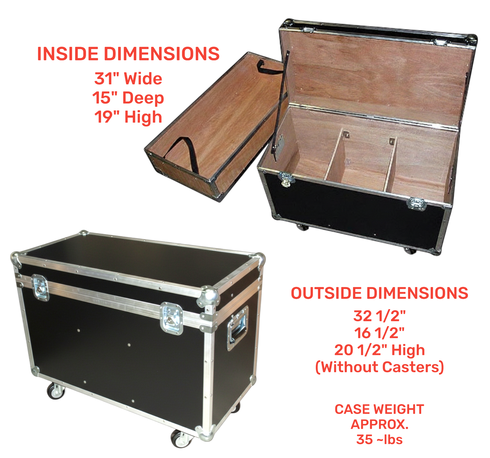 Medium Duty 1/4" ATA Supply Trunk with 2 Dividers, Top Tray & Wheels