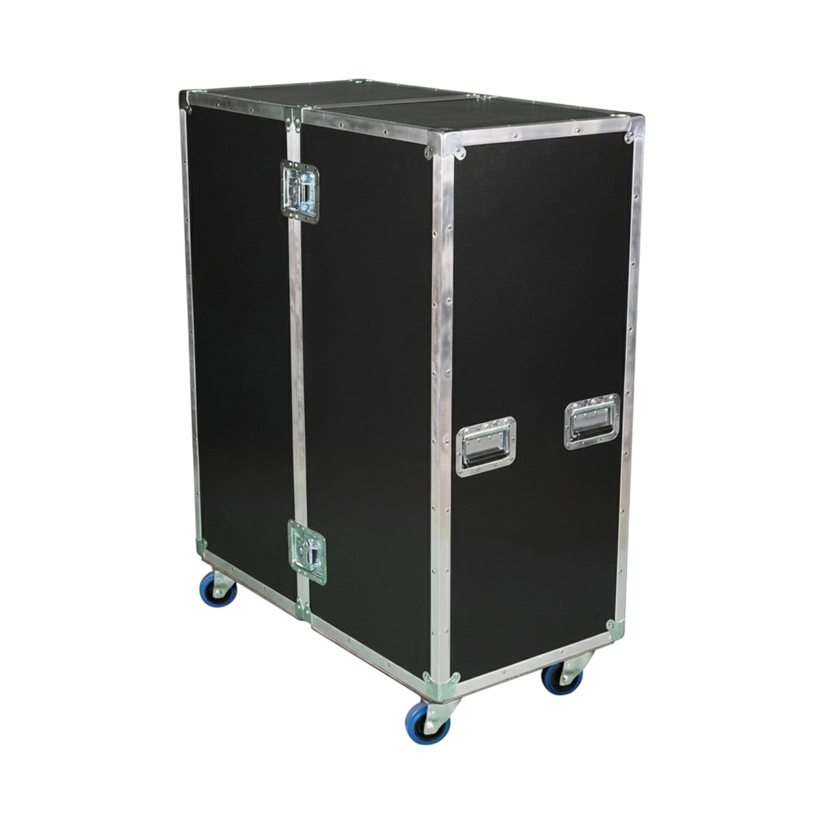 Black 2-Sided 20x20x46 Utility Trunk Case with Adjustable Shelves, angled closed view