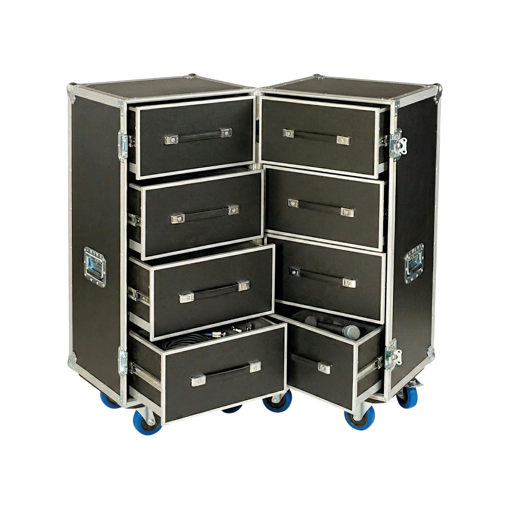 Break Apart Dual 4 Drawer ATA Case 3/8" Ply With Casters