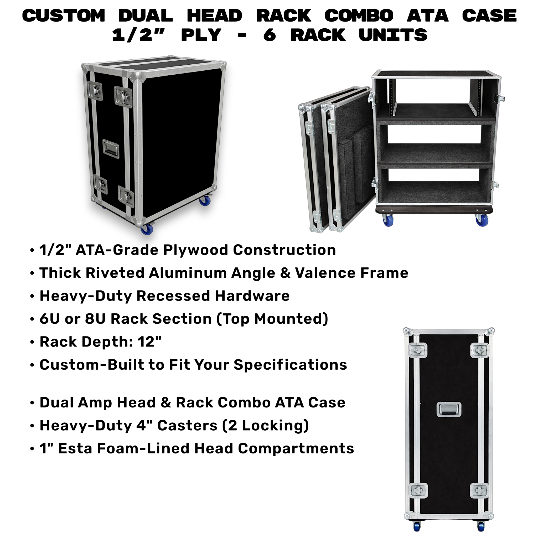 Custom Dual Head Rack Combo ATA Case 3/8" or 1/2" Ply