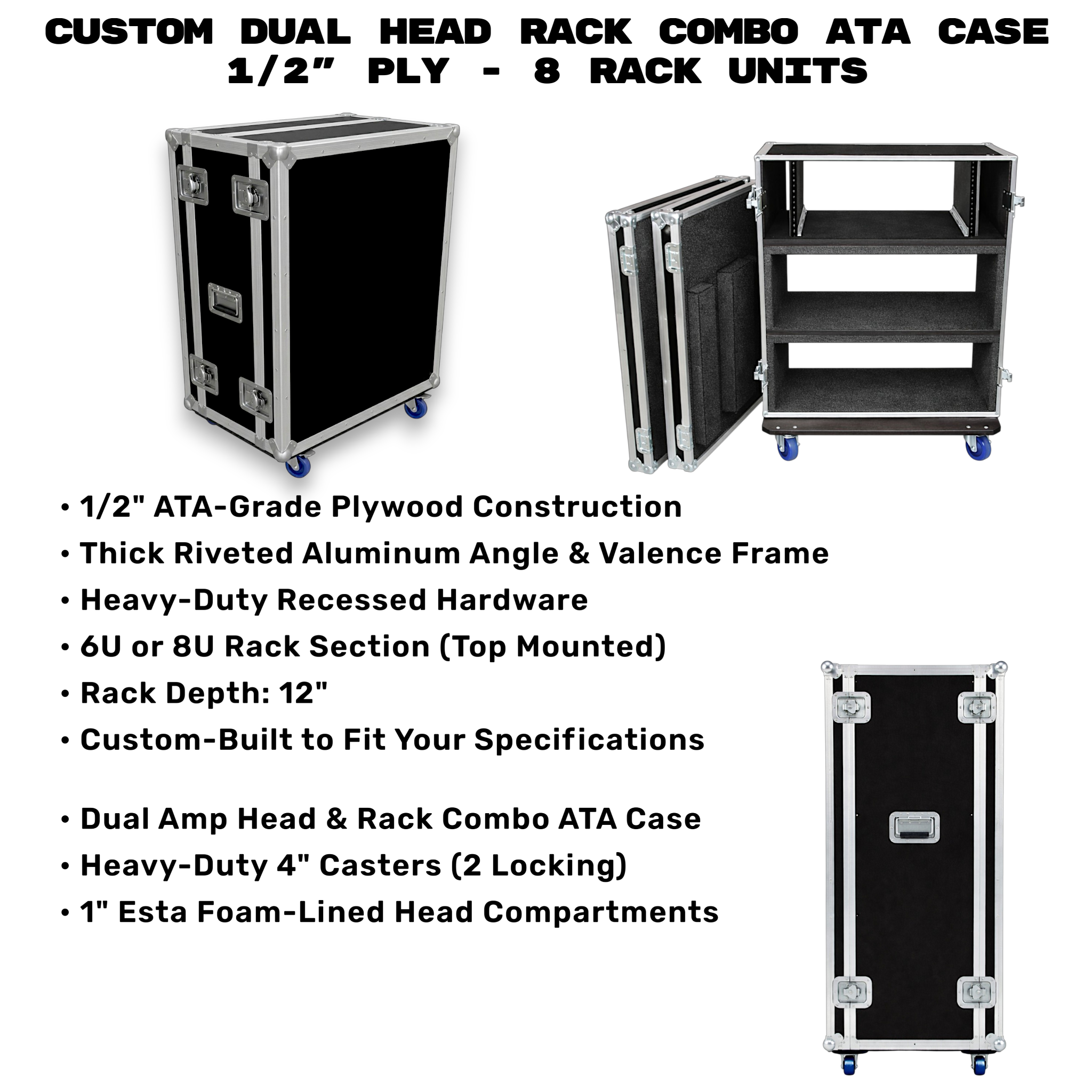 Custom Dual Head Rack Combo ATA Case 3/8" or 1/2" Ply
