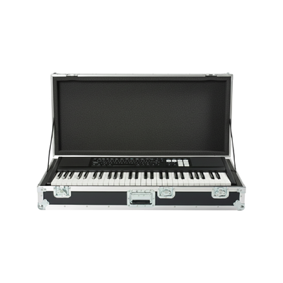 Open ATA keyboard case with an electronic keyboard and foam-padded interior